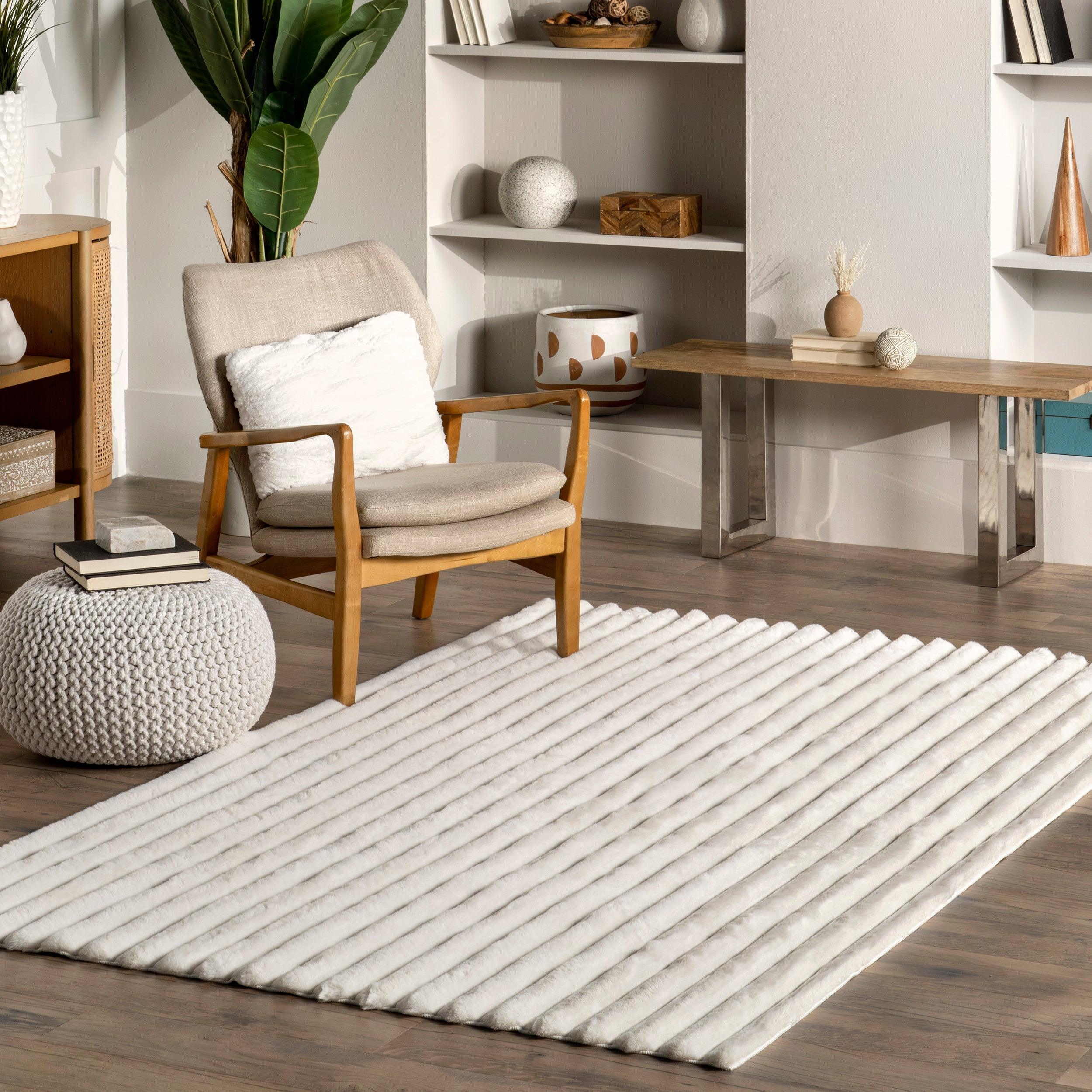 Kai Stripe Faux Rabbit Machine Washable Area Rug - Remutear