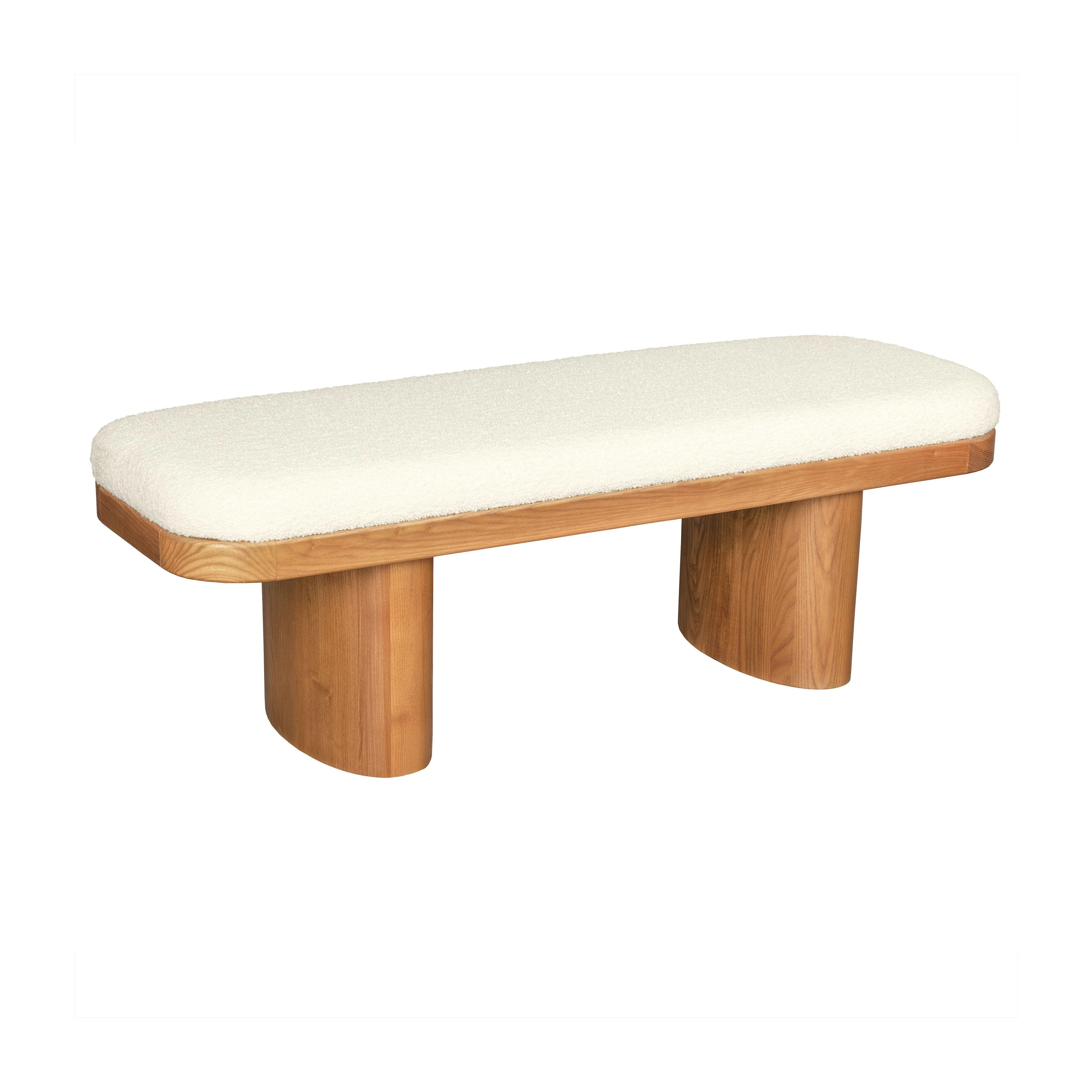 Ollie White Boucle Wooden Bench - Remutear