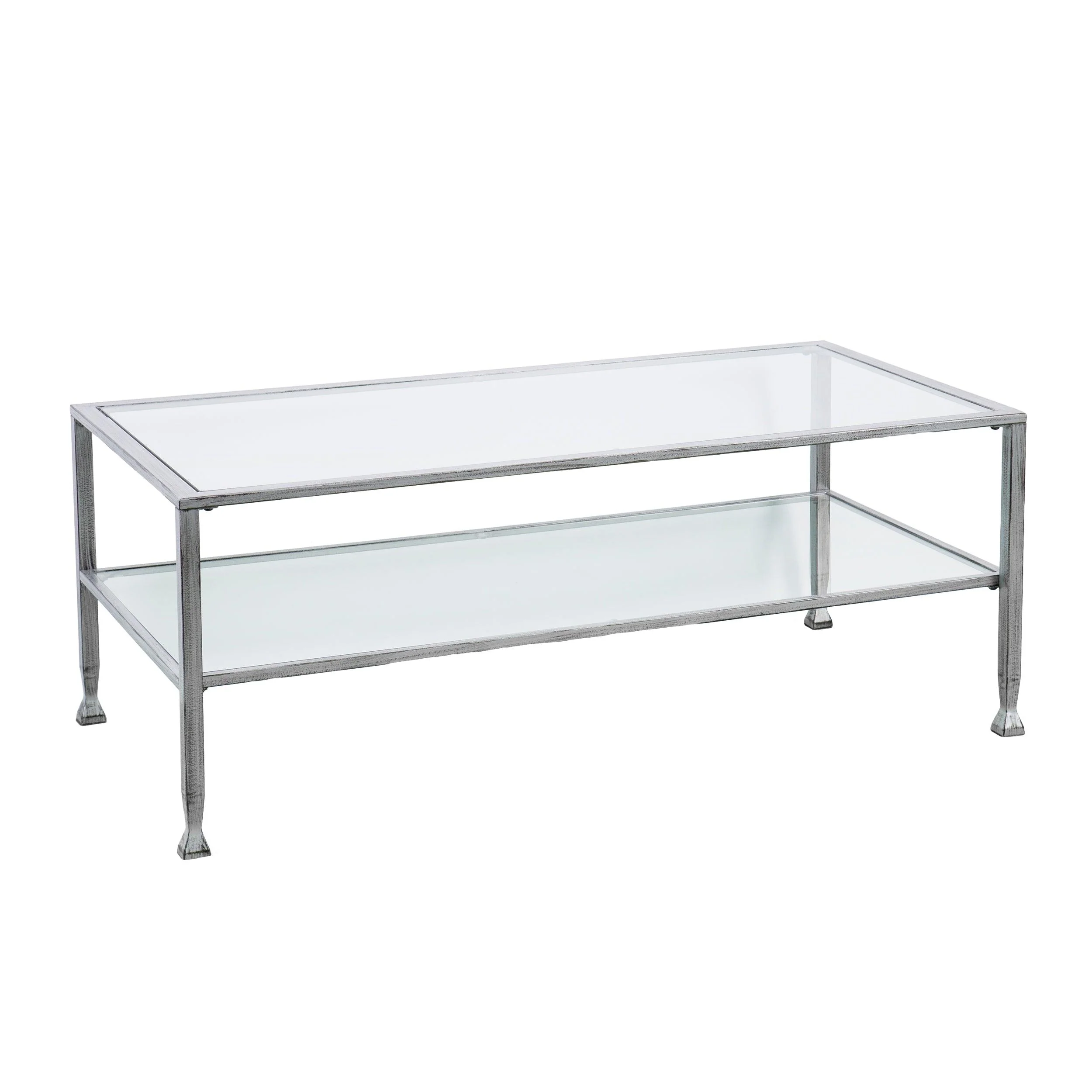 Jaymes Metal/Glass Rectangular Open Shelf Cocktail Table - Silver - Remutear