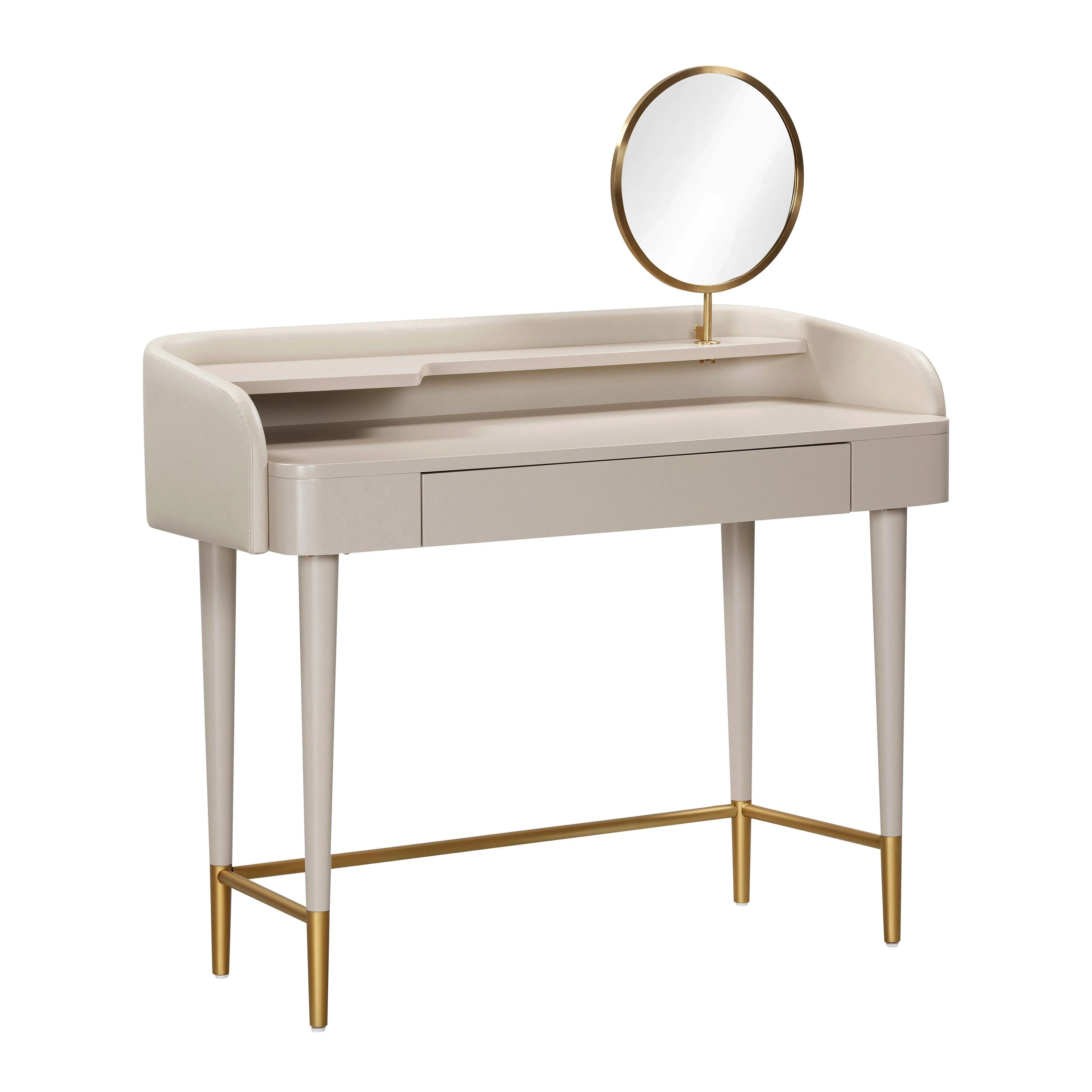 Penelope Taupe Vegan Leather Wrapped Vanity Desk - Remutear