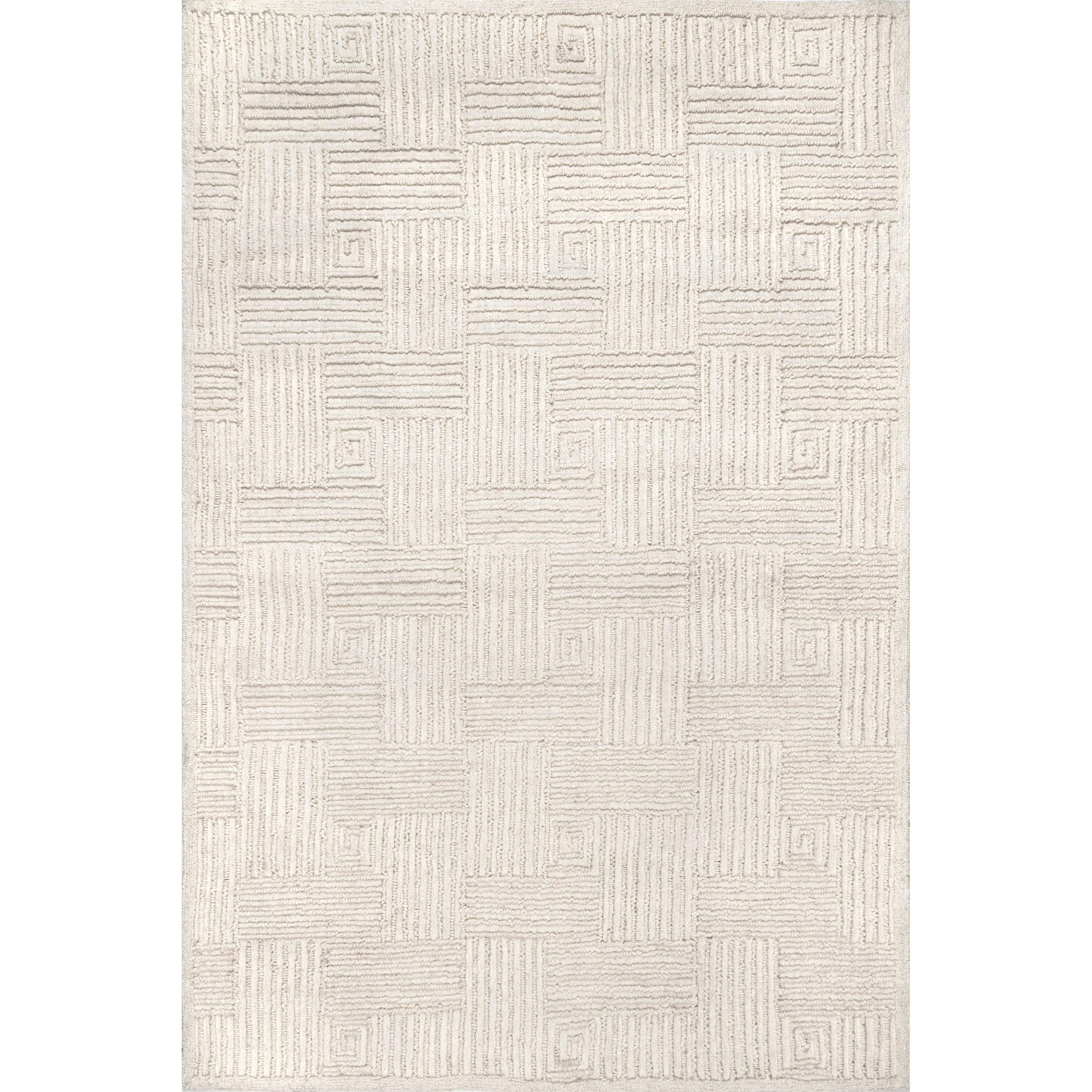 Mallory Hand Hooked Wool Geometric High Low Textured Area Rug - Remutear