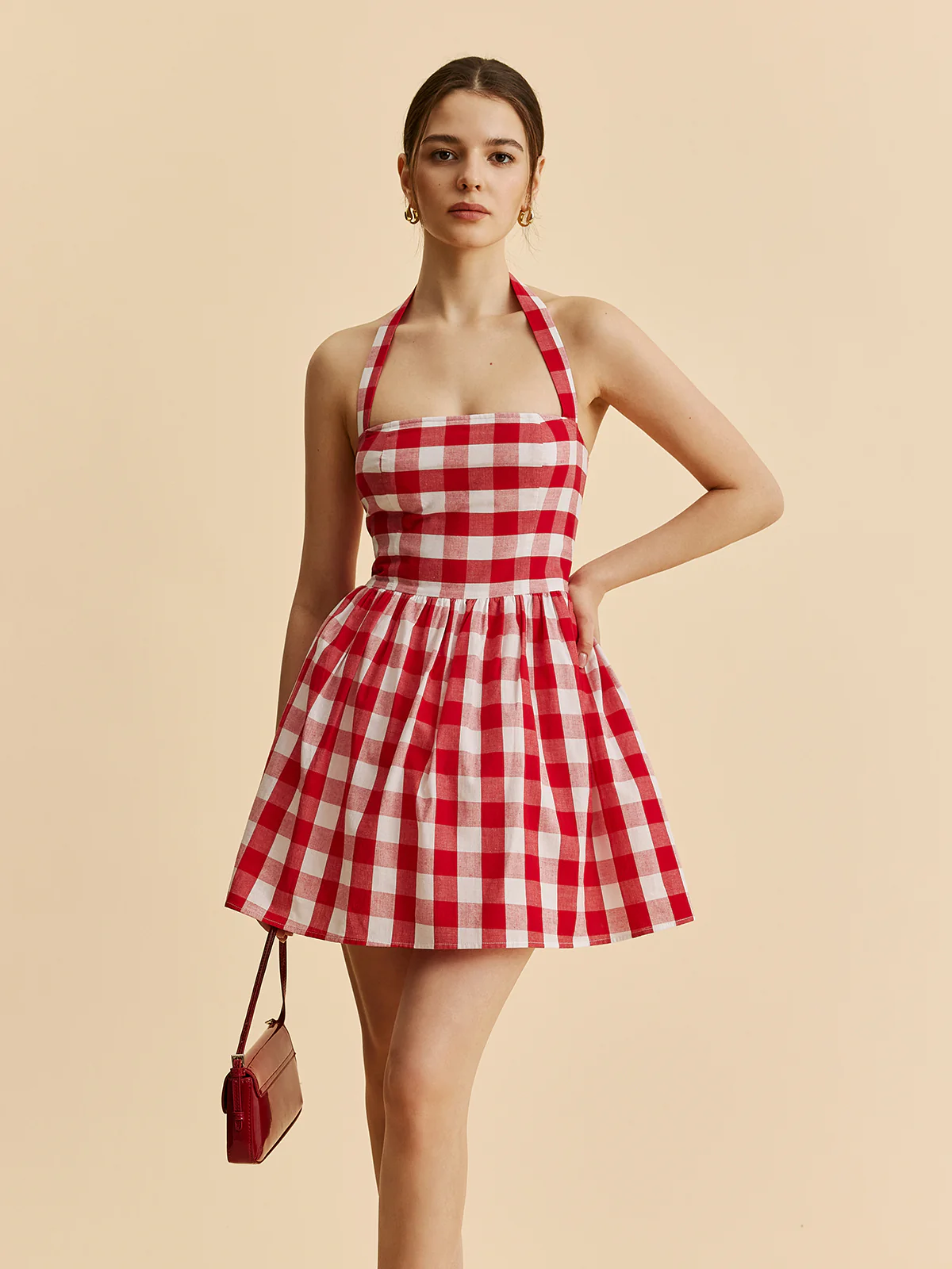 Plaid Halter Flare Dress - Remutear