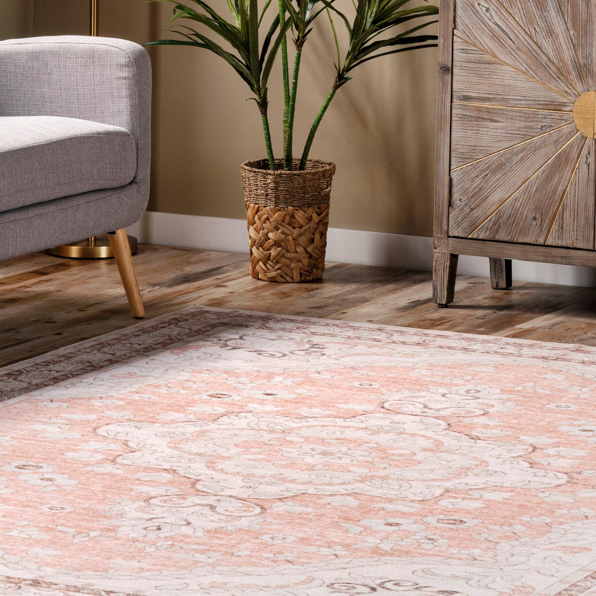Tracie Machine Washable Floral Medallion Area Rug - Remutear