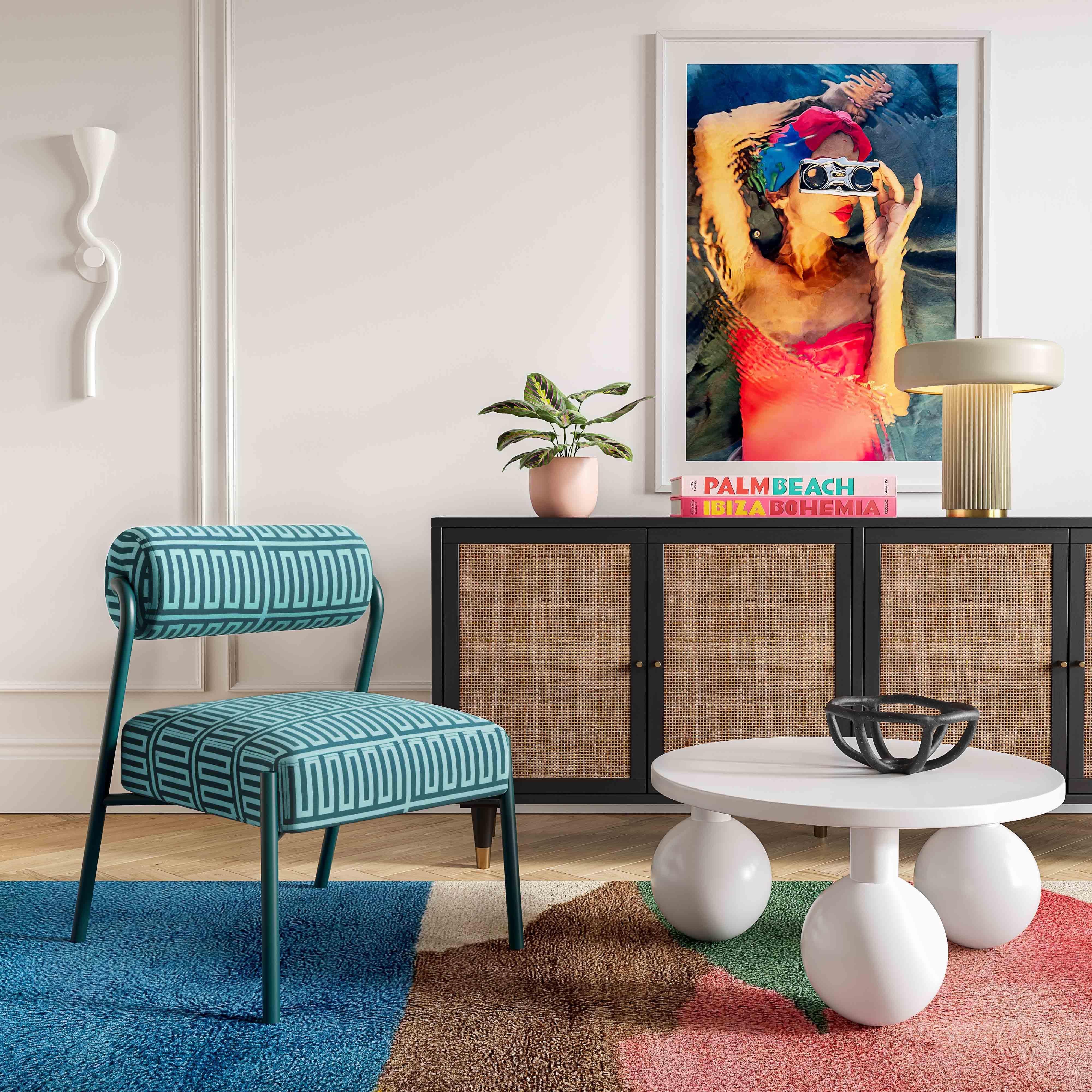 Jolene Green Patterned Linen Accent Chair - Remutear