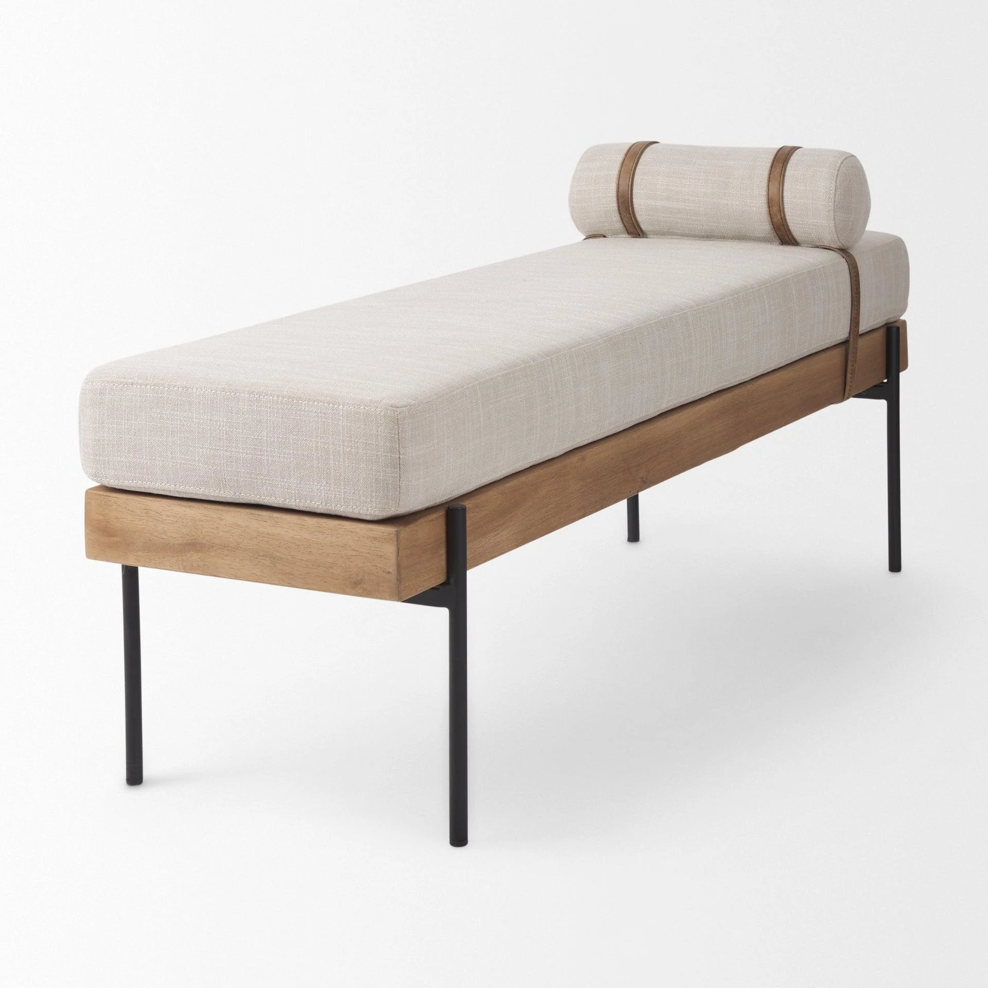 Colburne Cream Fabric w/Brown Wood Bench - Remutear