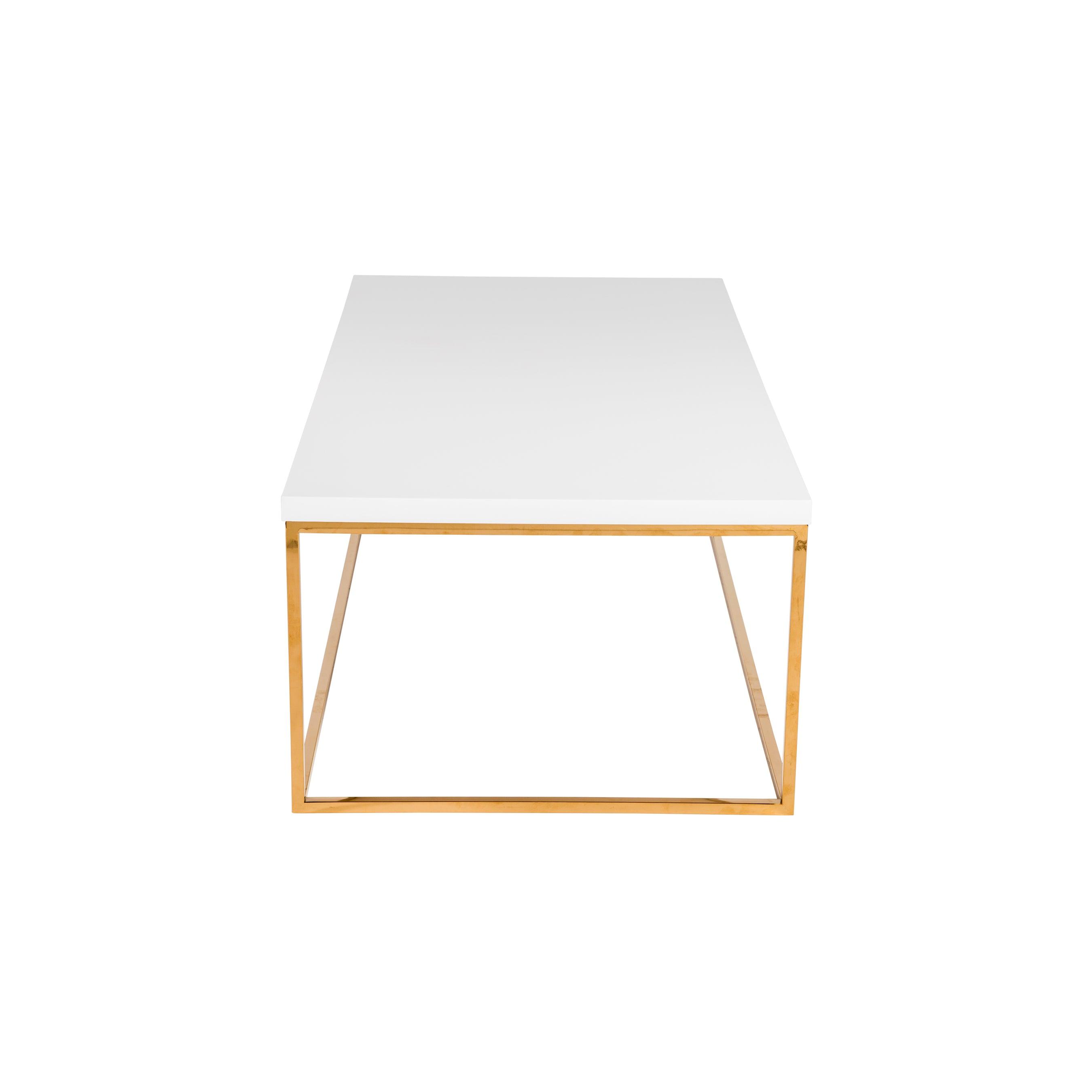 TERESA RECTANGULAR COFFEE TABLE IN HIGH GLOSS WHITE WITH BRUSHED HIGH GLOSS GOLD STAINLESS STEEL BASE - Remutear