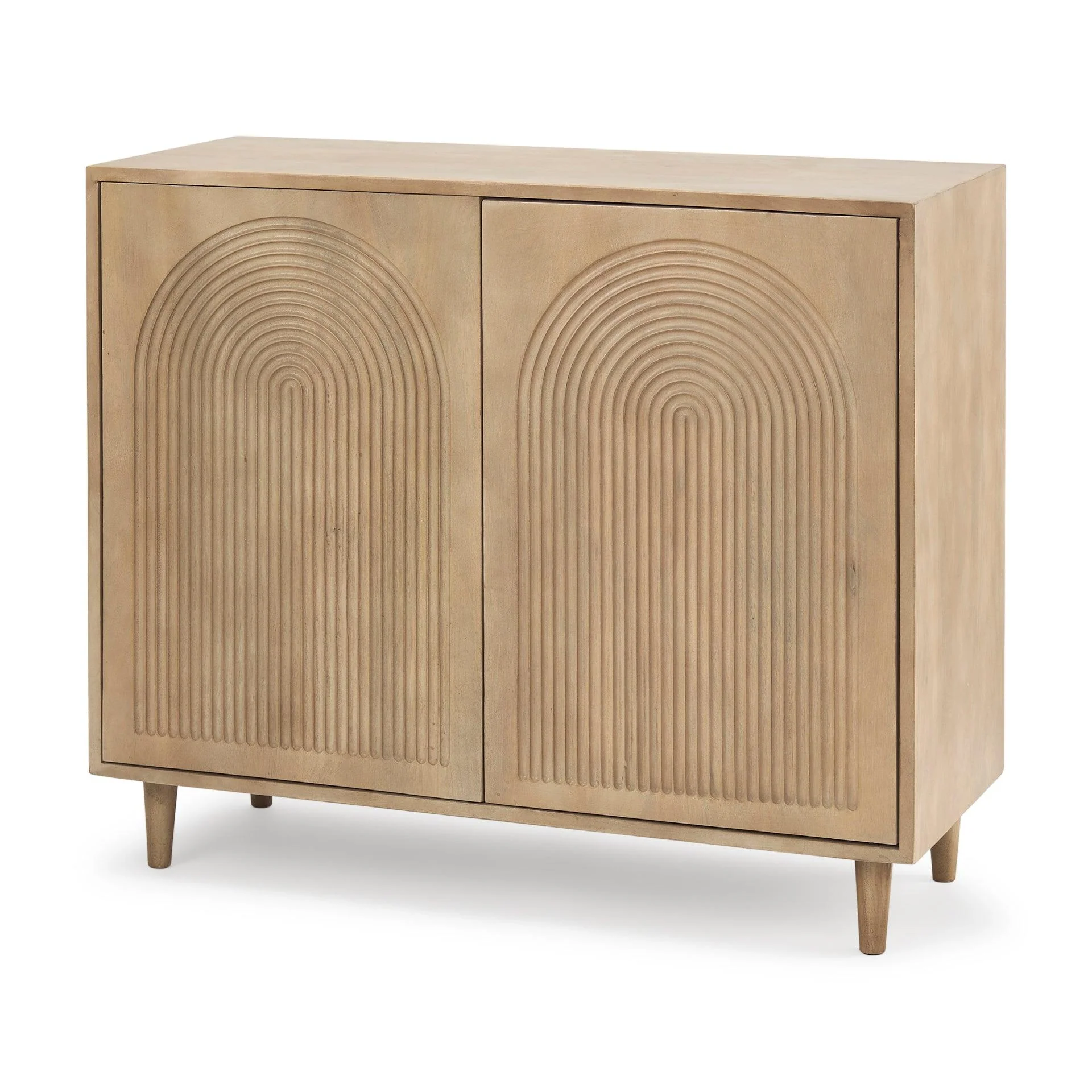Tucker Light Brown Wood w/ Carved Arch Pattern 2 Door Accent Cabinet - Remutear