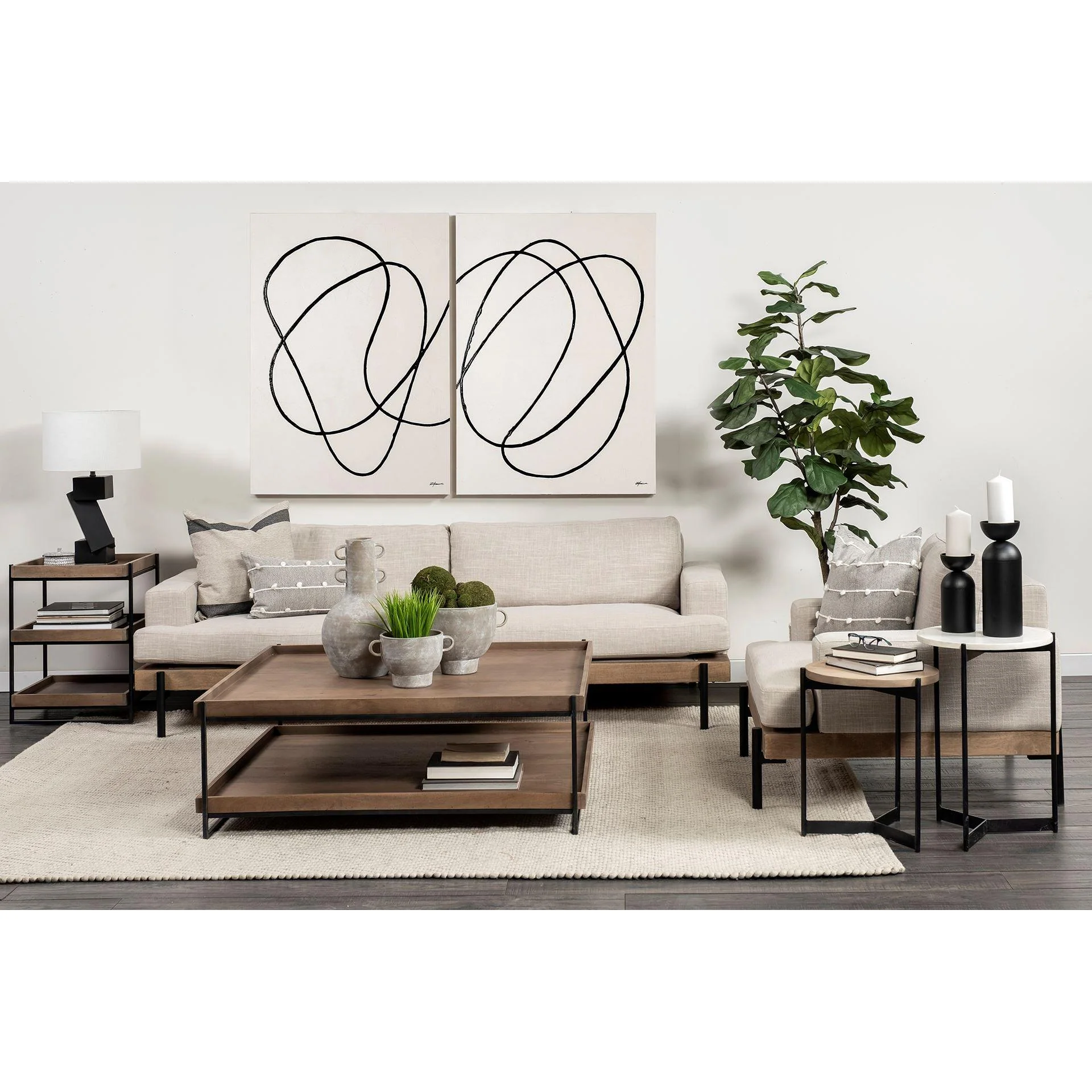 Colburne I Beige Fabric W/ Wood and Iron Frame Accent Chair - Remutear