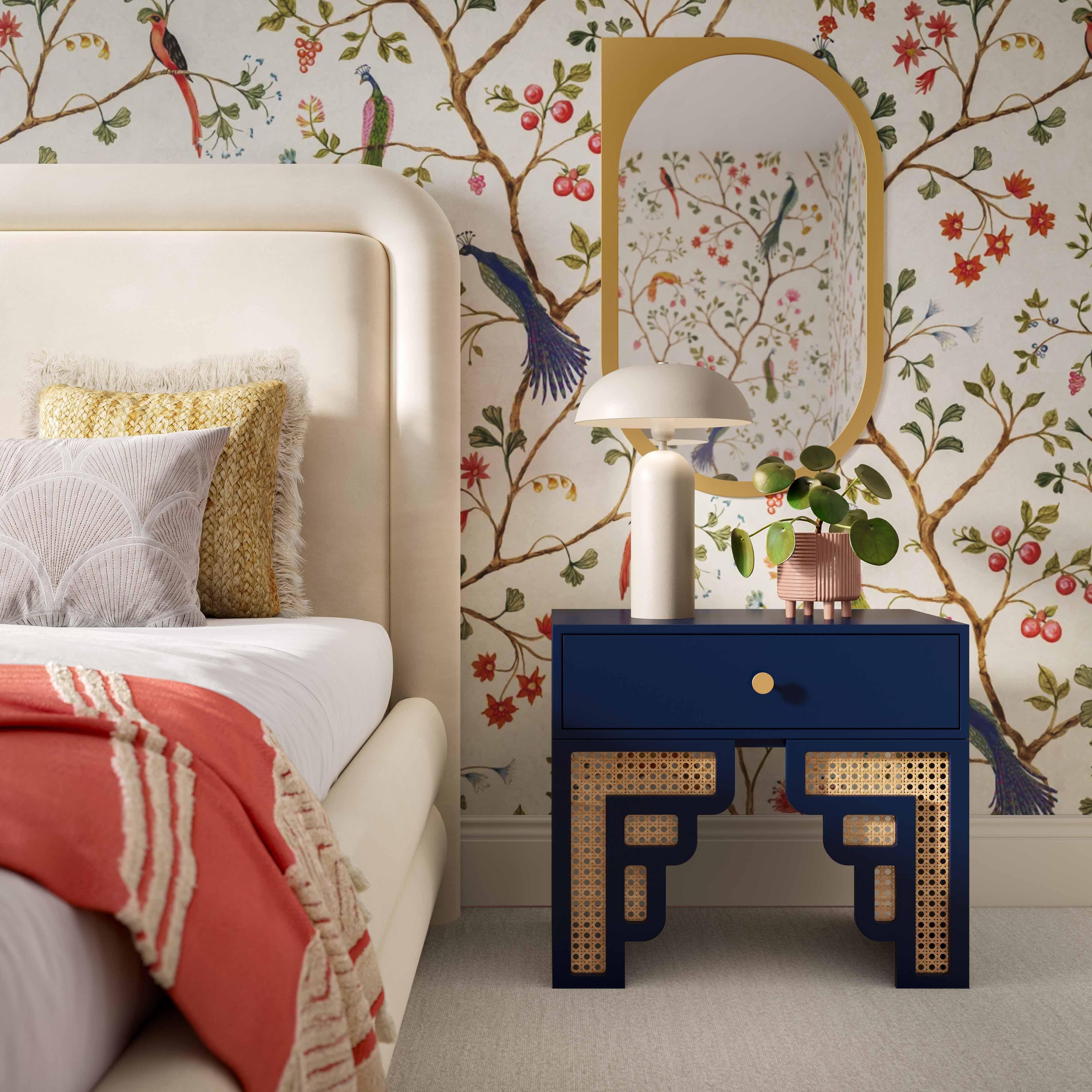 Suzie Navy & Rattan Nightstand - Remutear