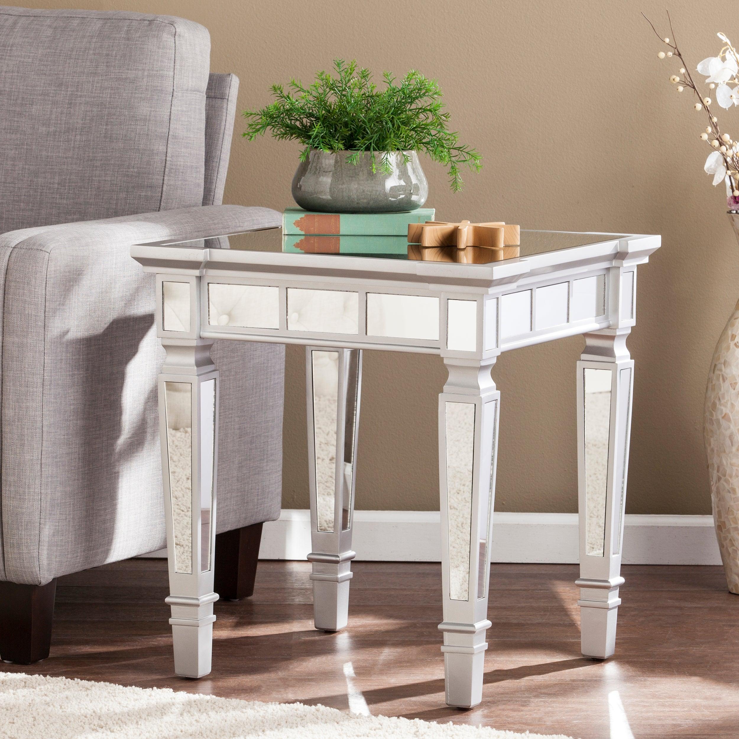 Glenview Glam Mirrored Square End Table - Matte Silver - Remutear