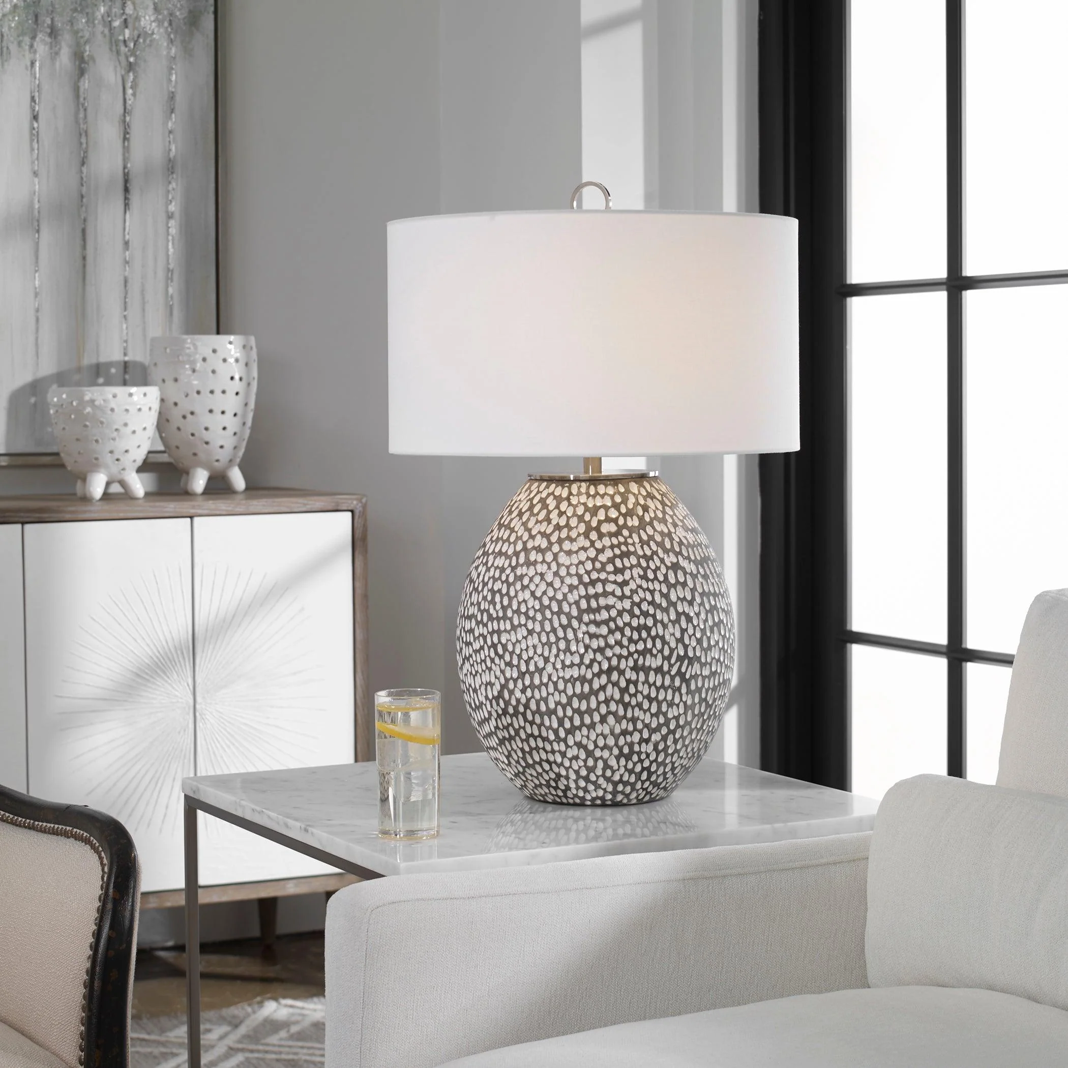 CYPRIEN GRAY WHITE TABLE LAMP - Remutear