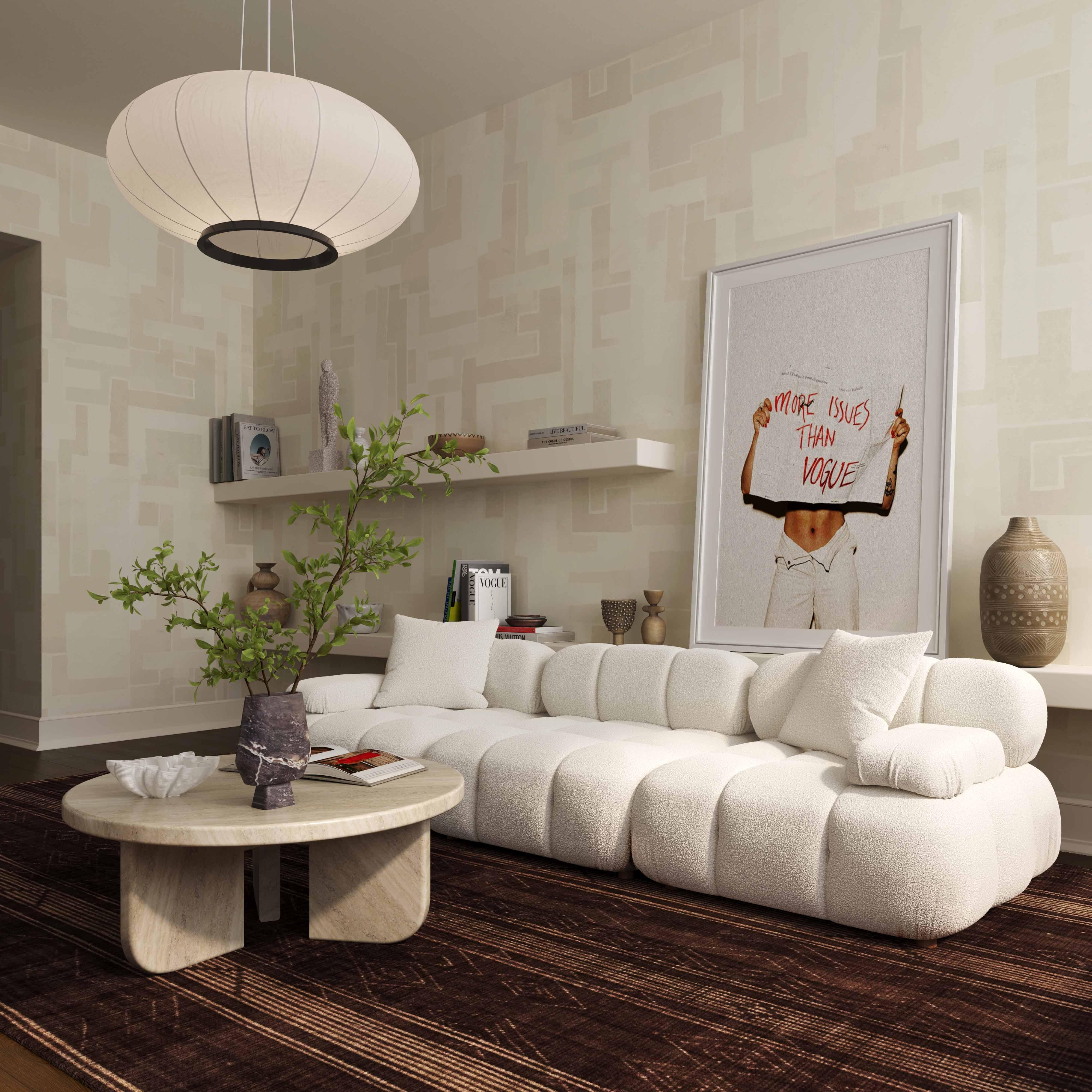 Calliope Cream Vegan Shearling Modular Sofa - Remutear