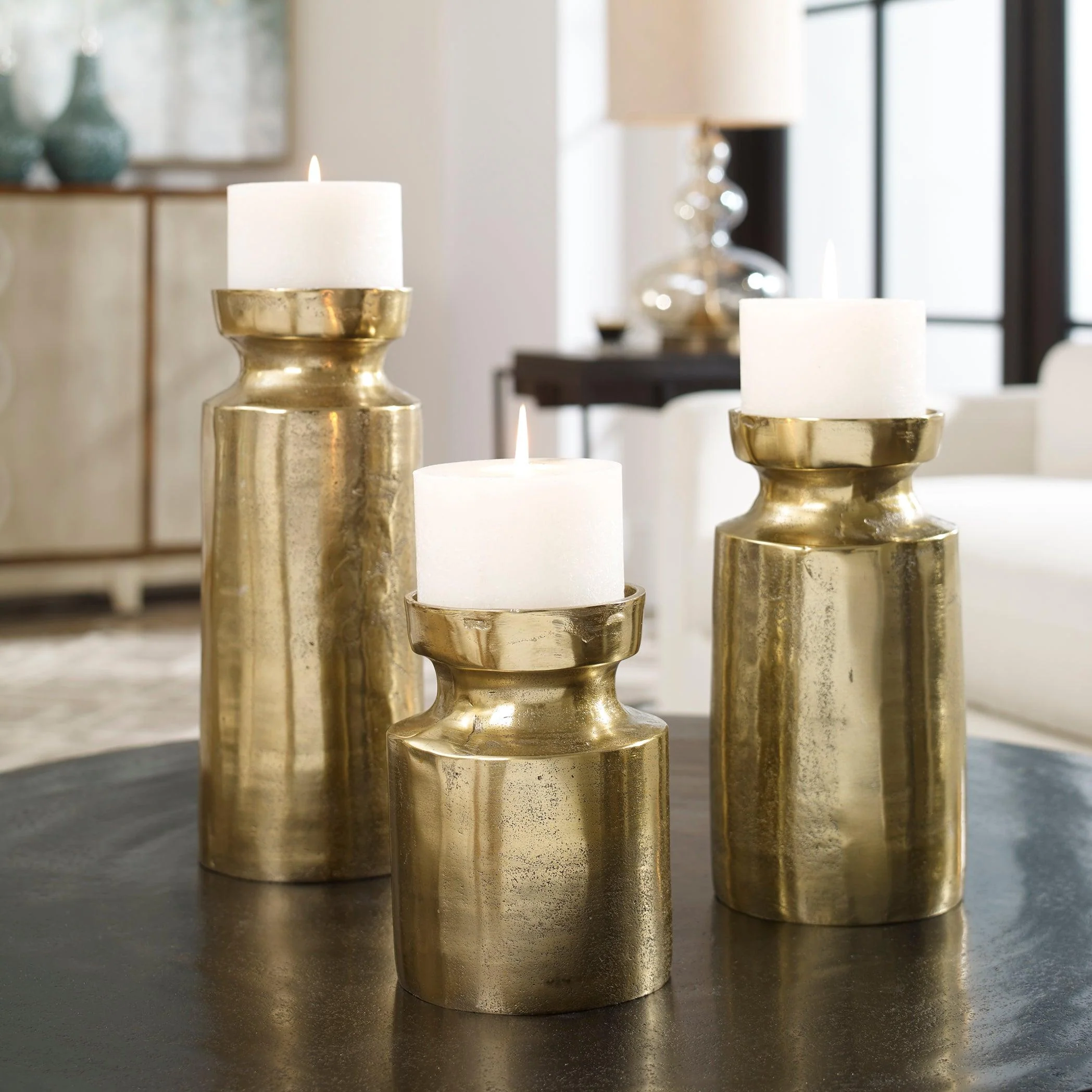 AMINA ANTIQUE BRASS CANDLEHOLDERS SET/3 - Remutear
