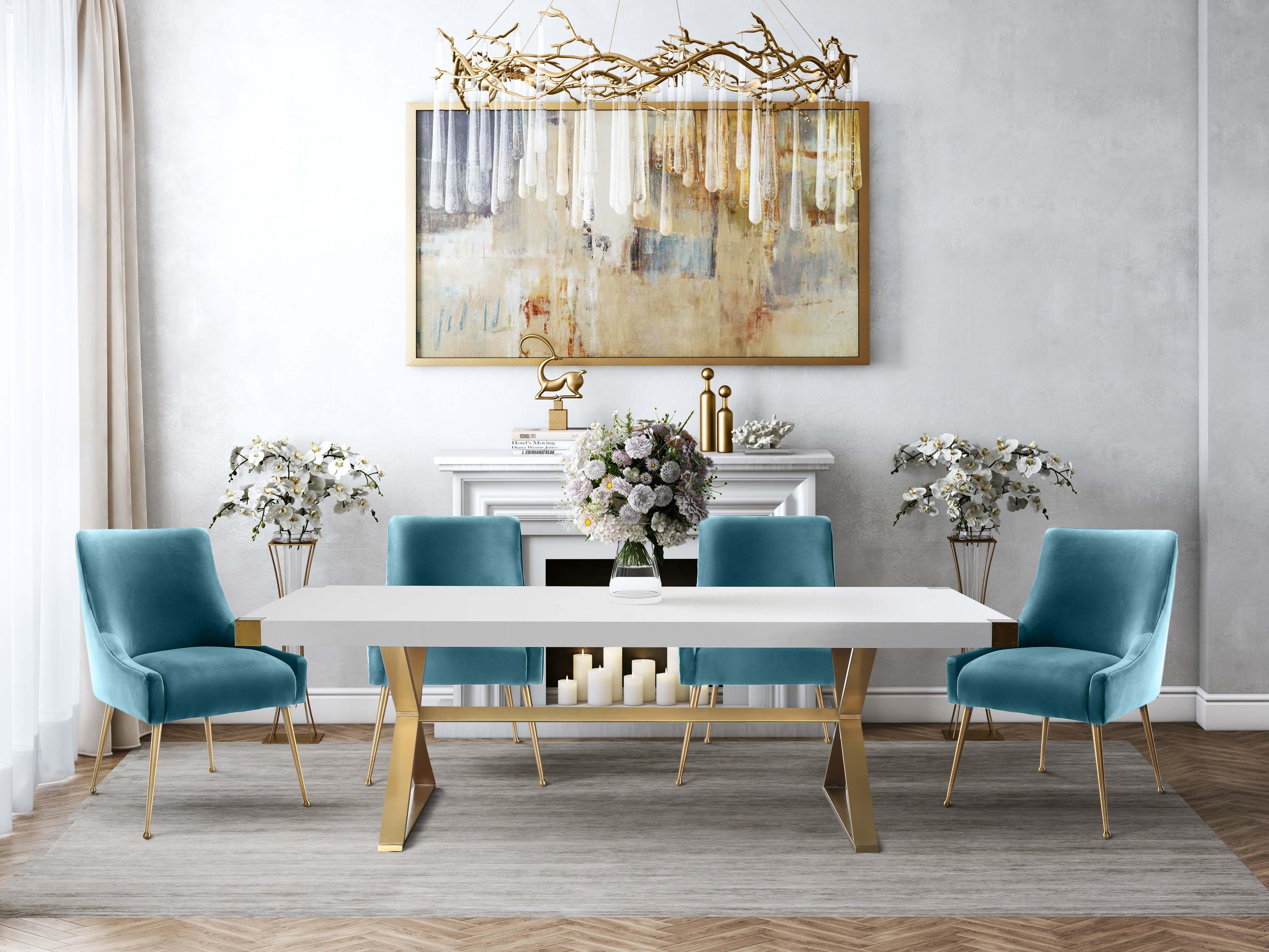 Beatrix Sea Blue Velvet Side Chair - Remutear