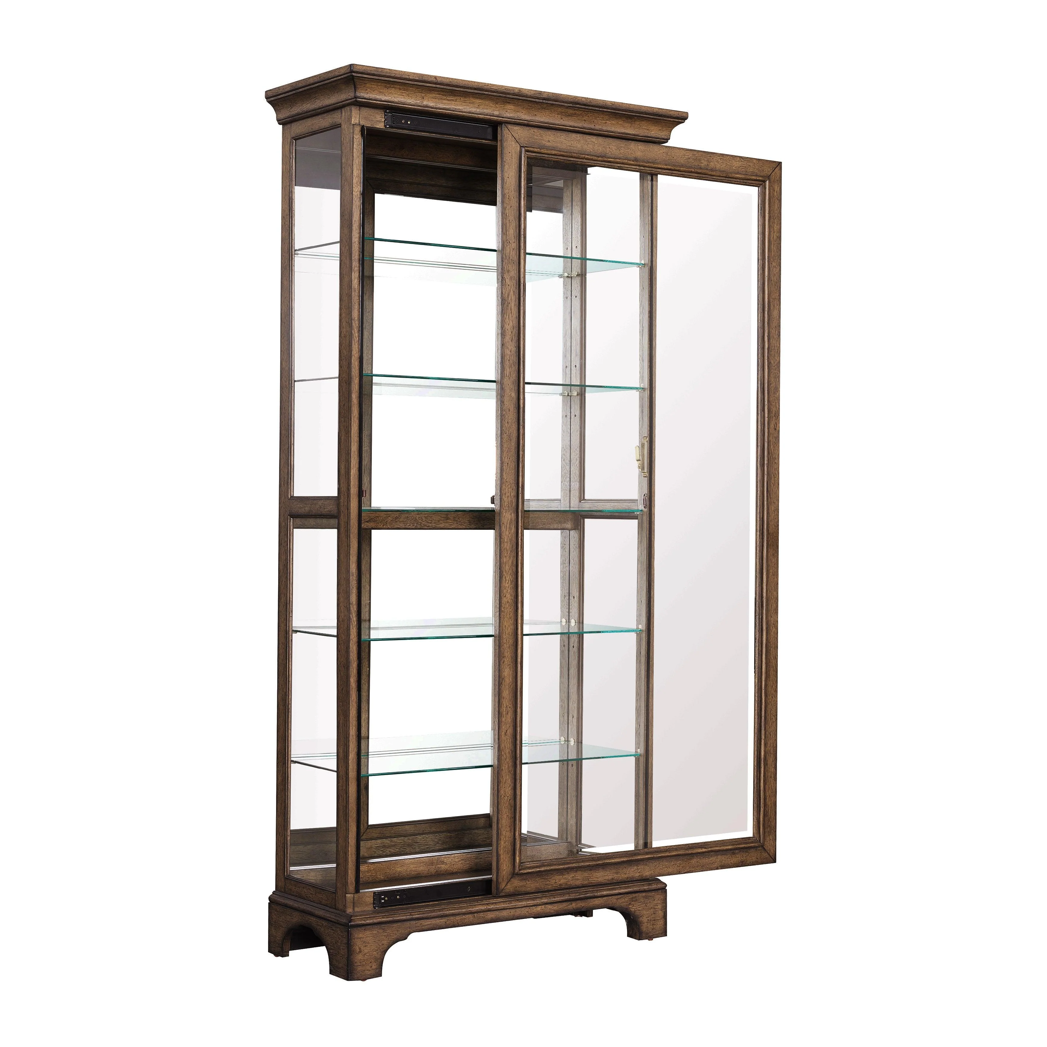 Traditional Sliding Door Curio with Glass Shelves and LED Light - Remutear