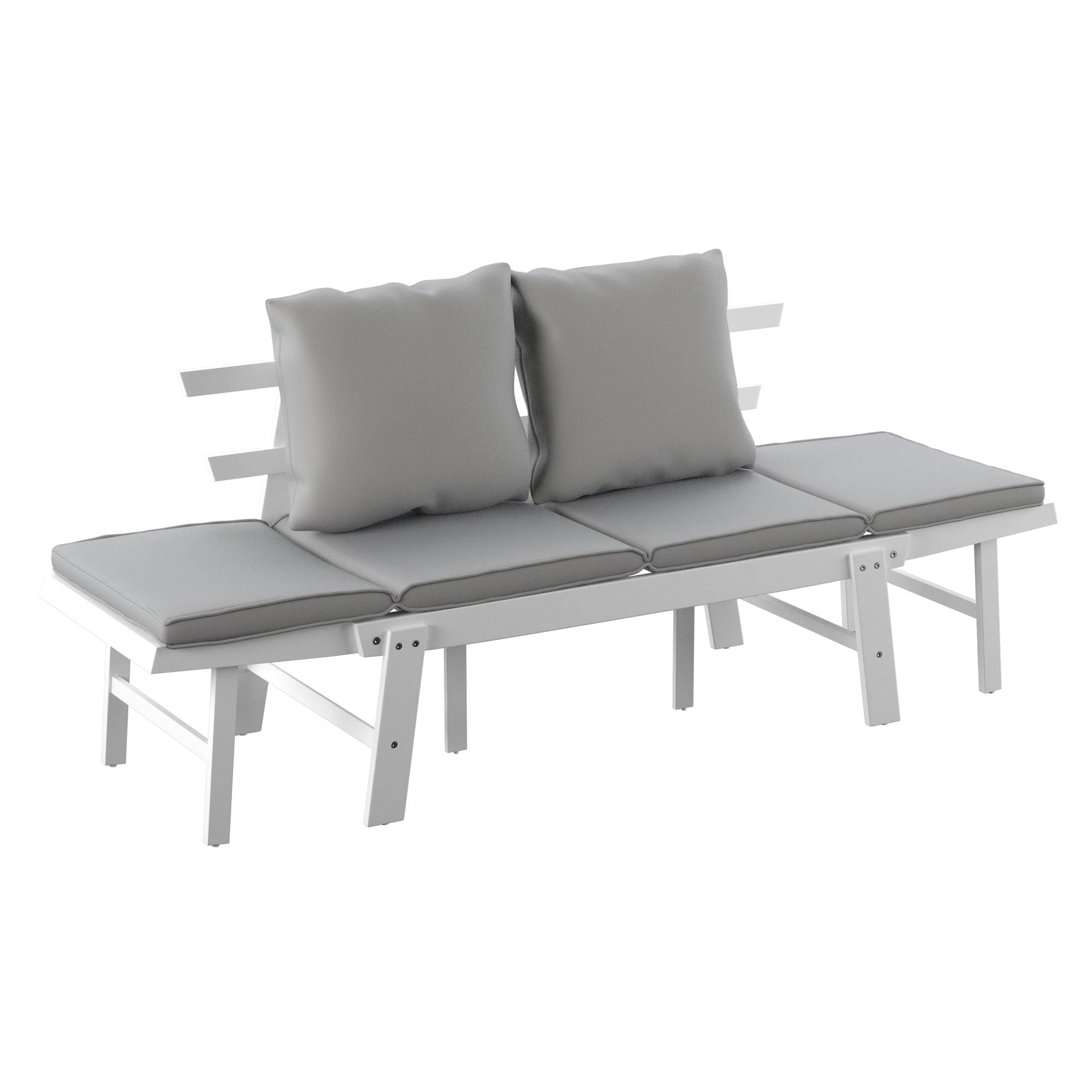 Holly & Martin Dolavon Outdoor Convertible Lounge Chair – White w/ Gray Cushions - Remutear