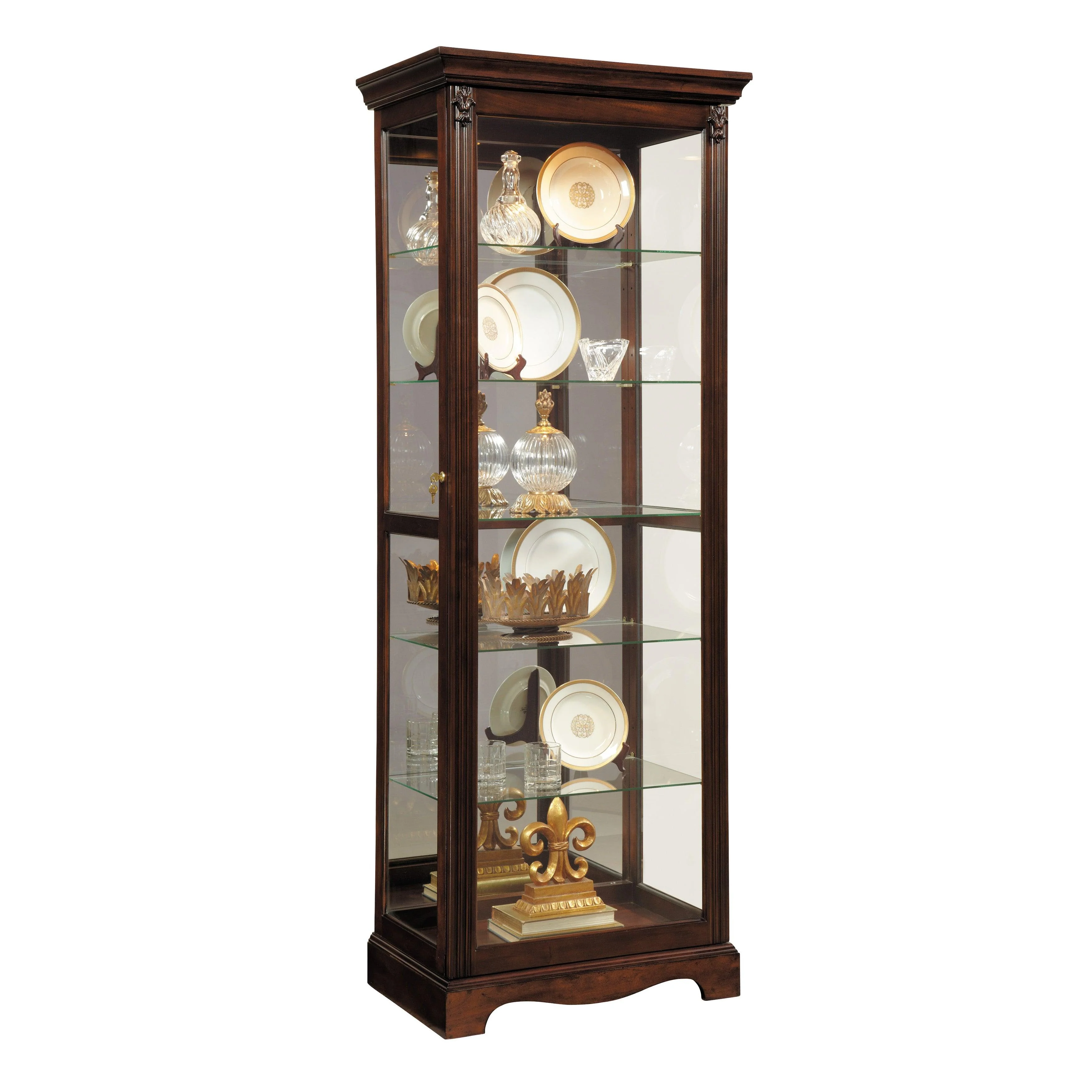 Carved 5 Shelf Mirrored Curio Cabinet - Remutear
