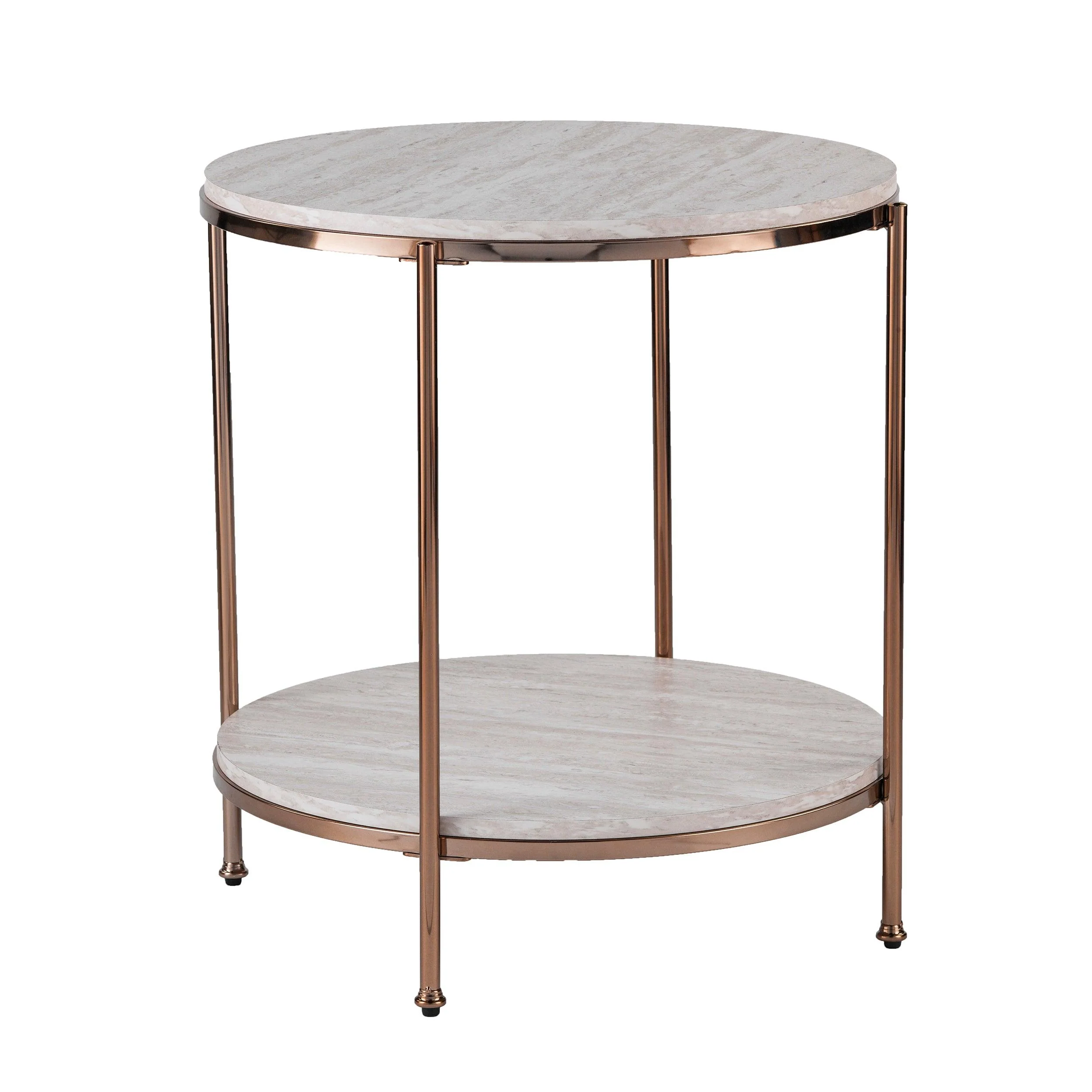 Silas Round Faux Stone End Table - Beige - Remutear