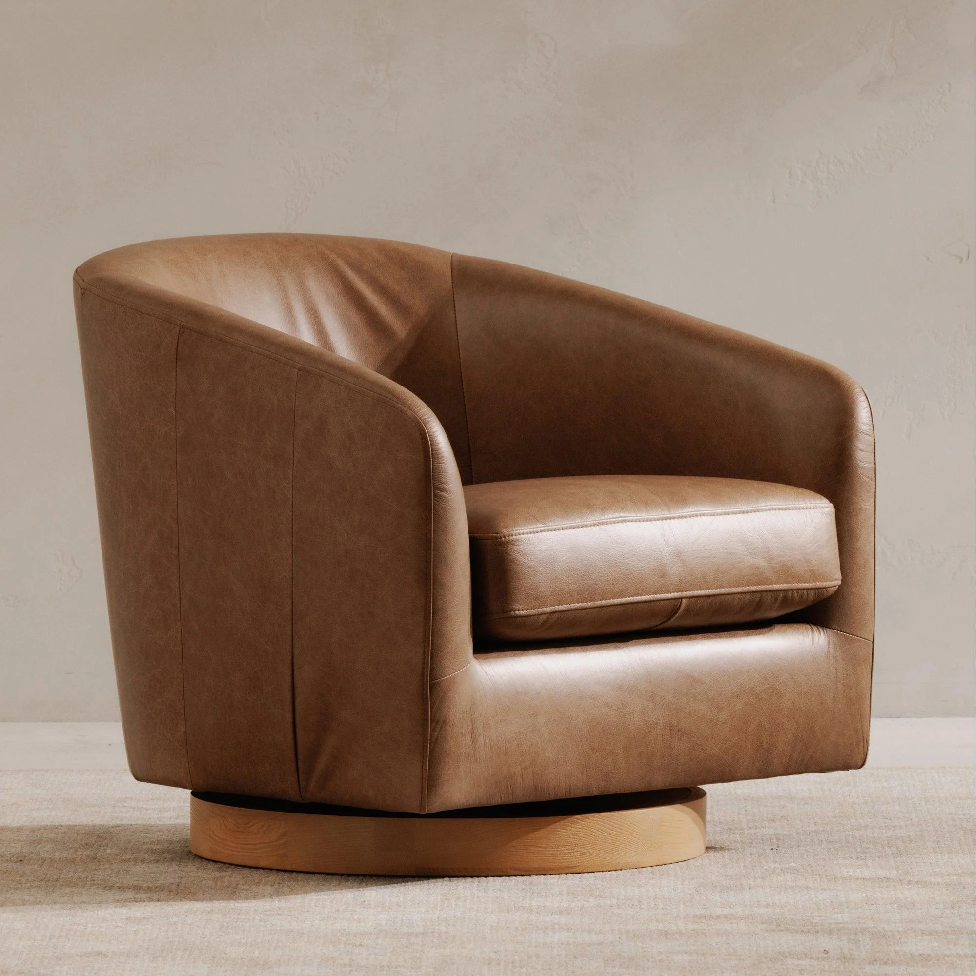 Oscy Leather Swivel Chair Tan - Remutear