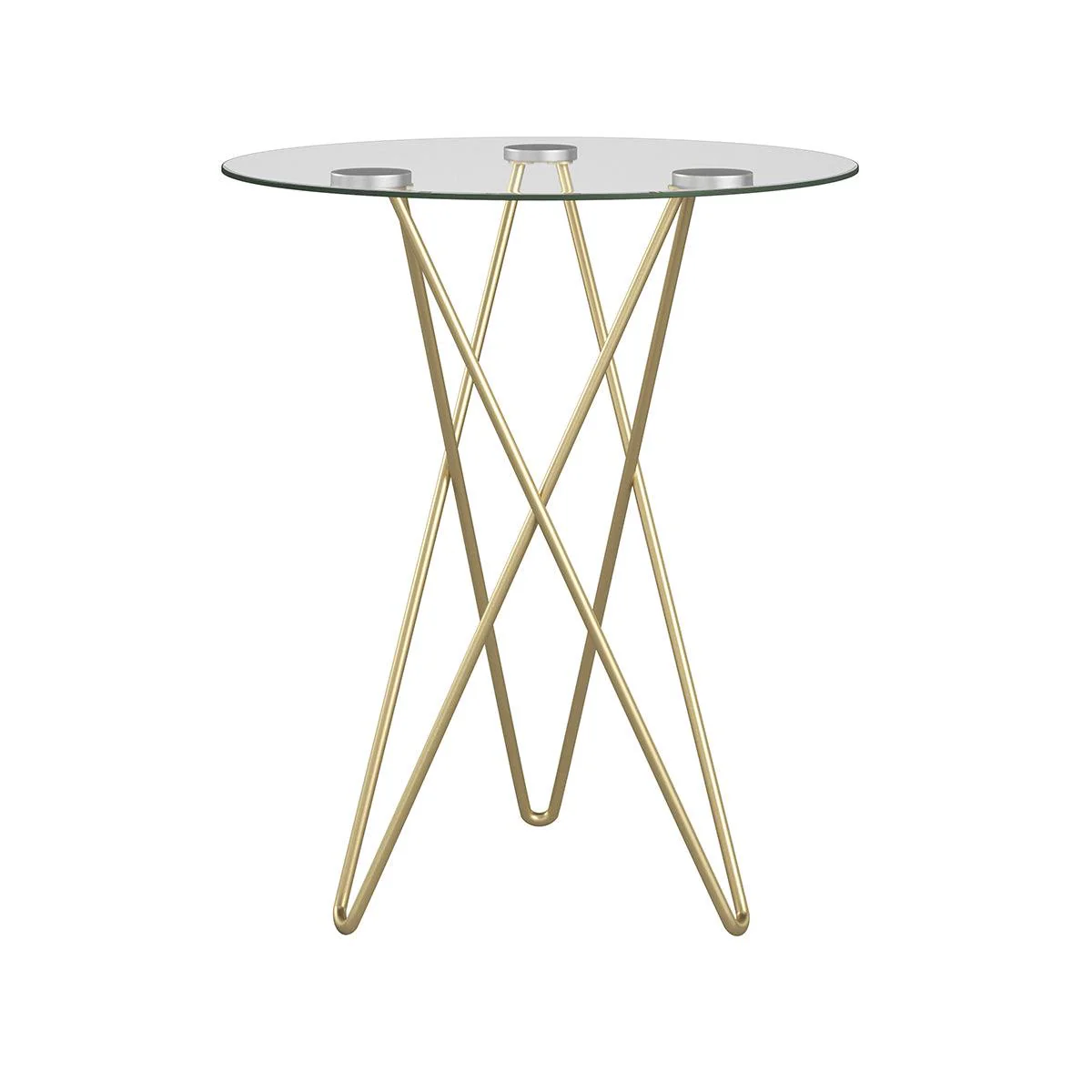 Zoey Round Side Table in Clear Tempered Glass with Matte Brushed Gold Base - Remutear