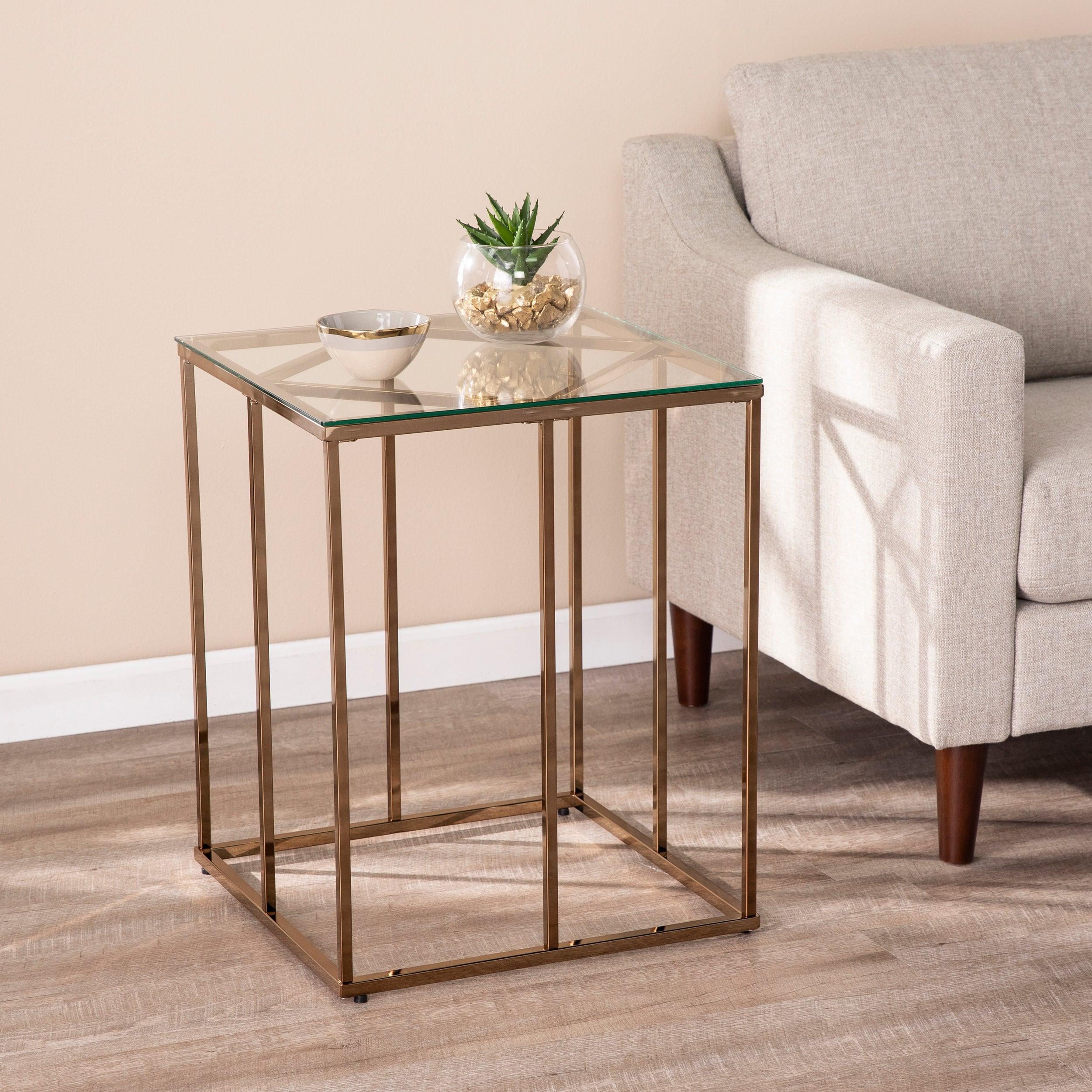 Nicholance Contemporary End Table w/ Glass Top - Remutear
