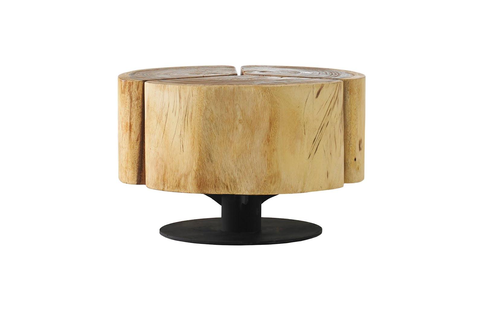 Clover Coffee Table, Chamcha Wood, Natural Finish, Metal Base - Remutear