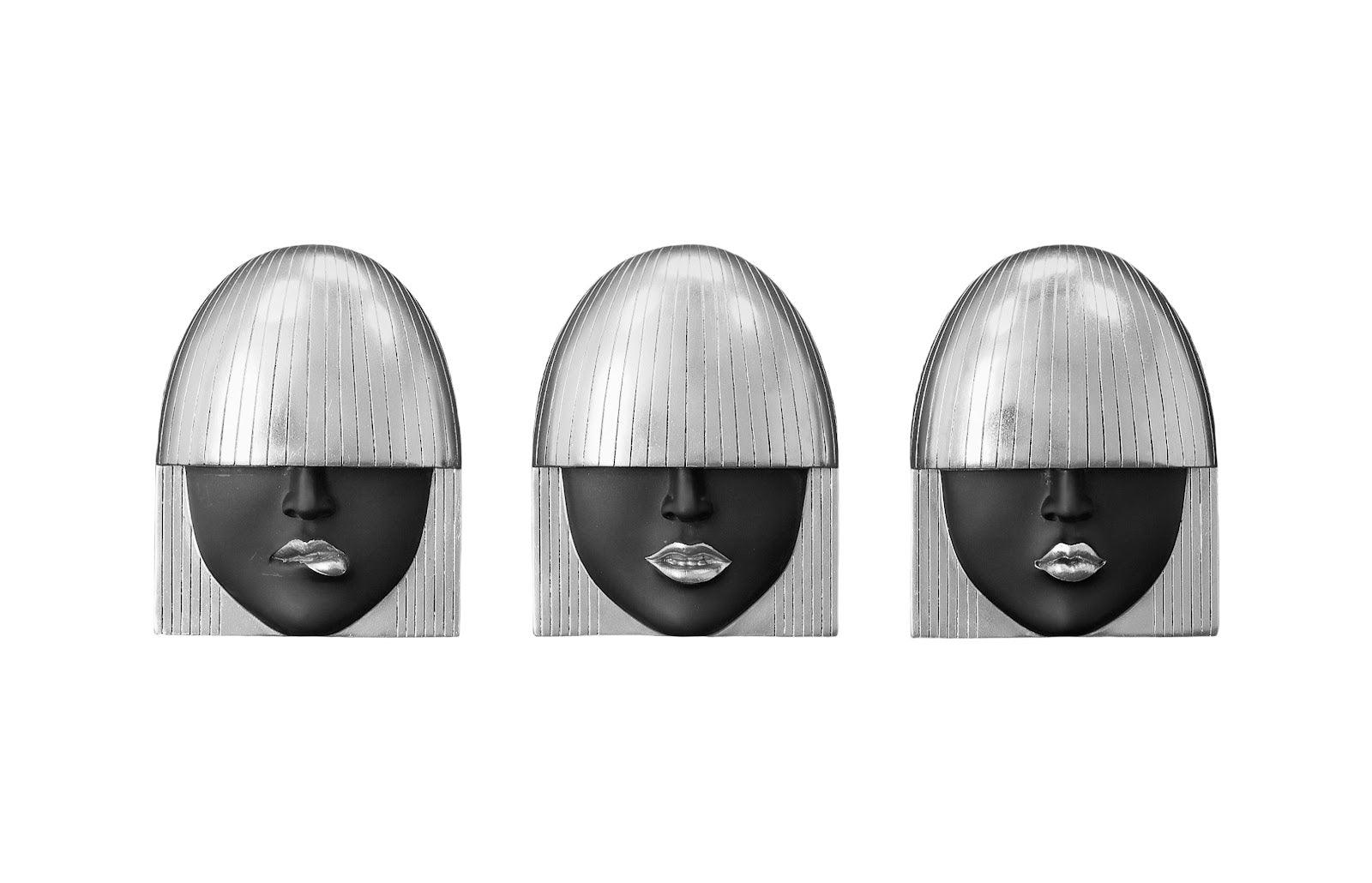 Fashion Faces Wall Art, Small, Black and Silver Leaf, Set of 3 - Remutear