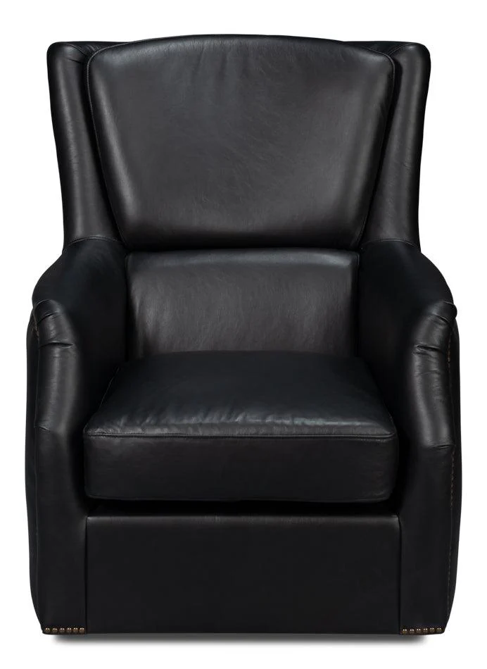 Baker Leather Swivel Chair - Onyx Black - Remutear