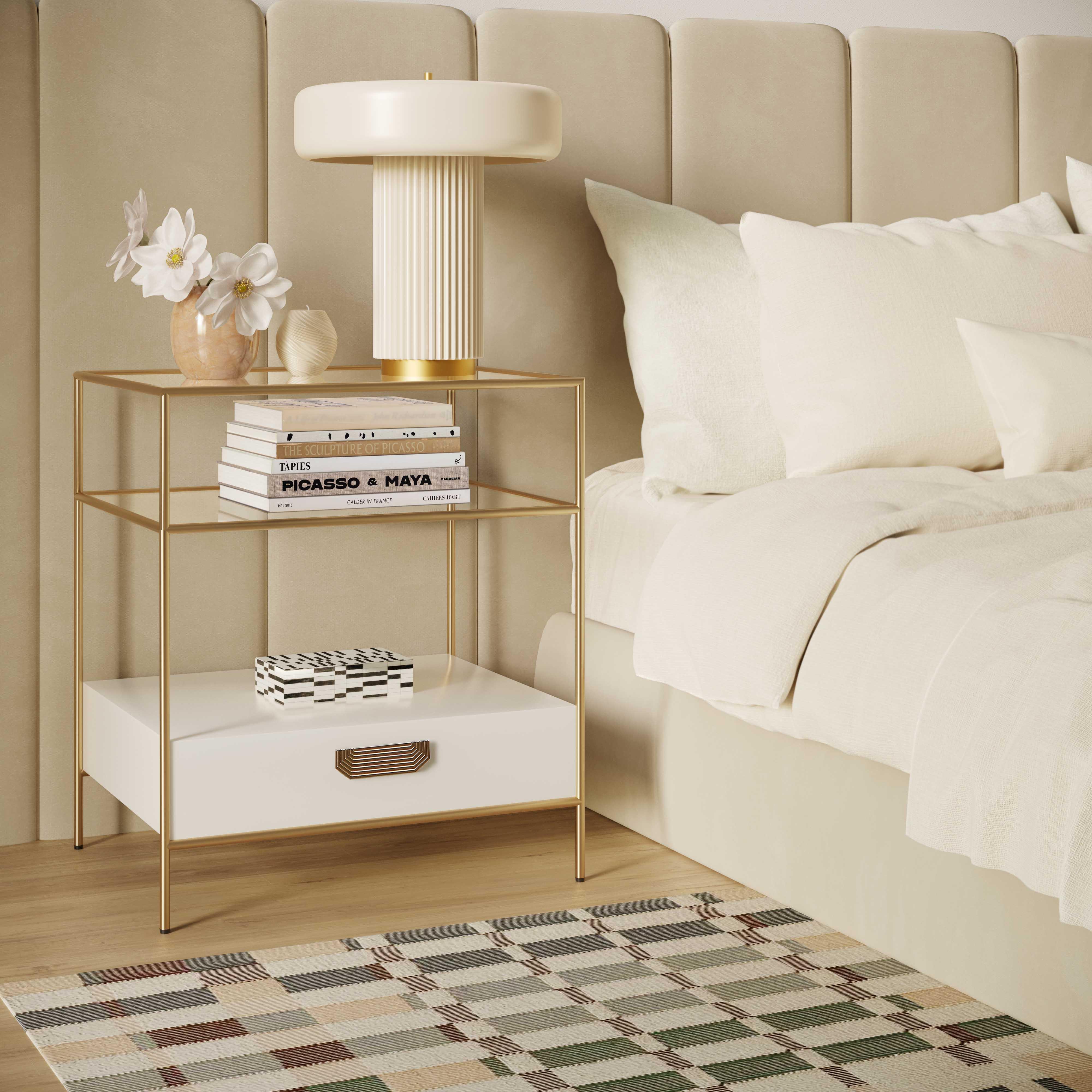 Darla Cream Glass Nightstand - Remutear