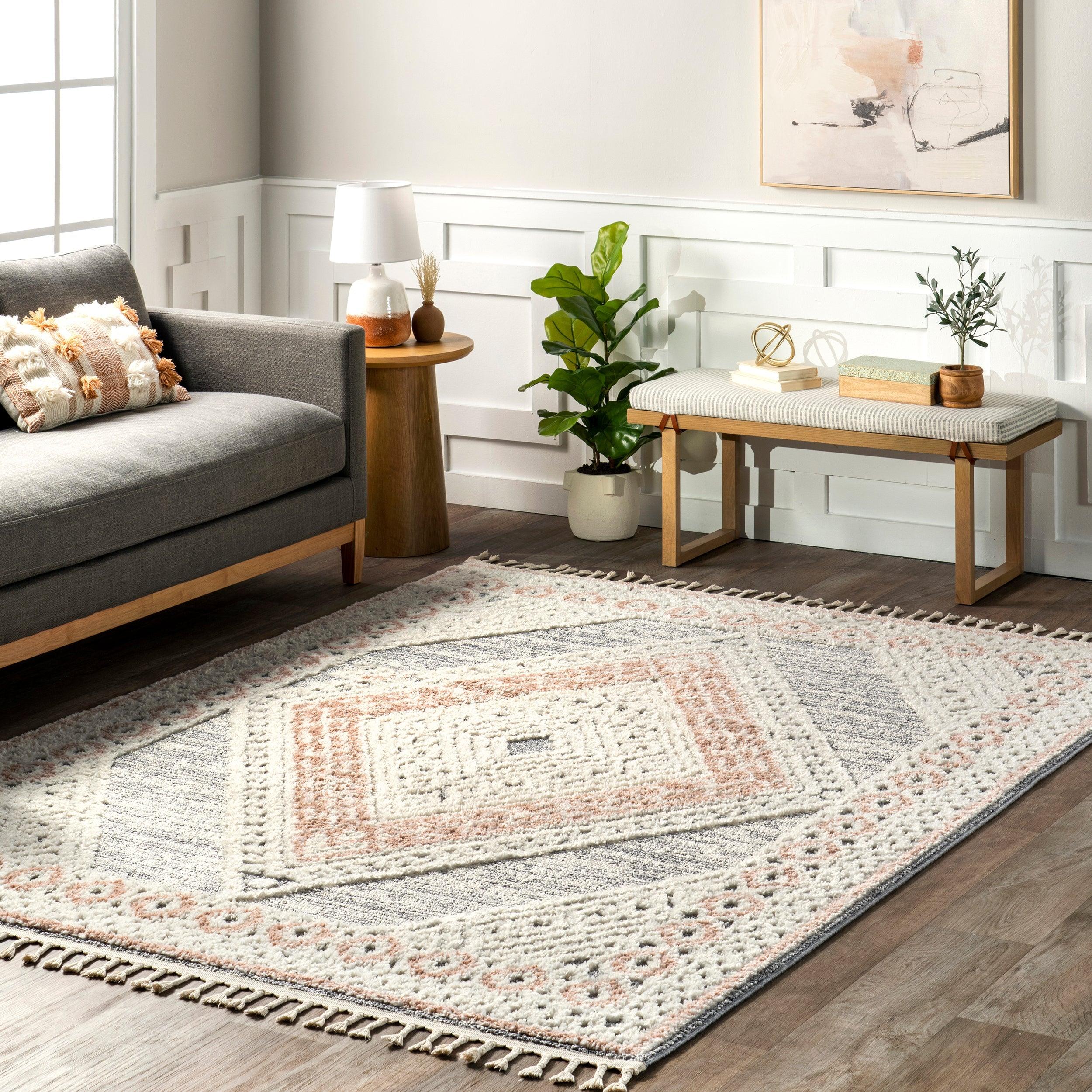 Acacia Raised Diamond Tasseled Area Rug - Remutear