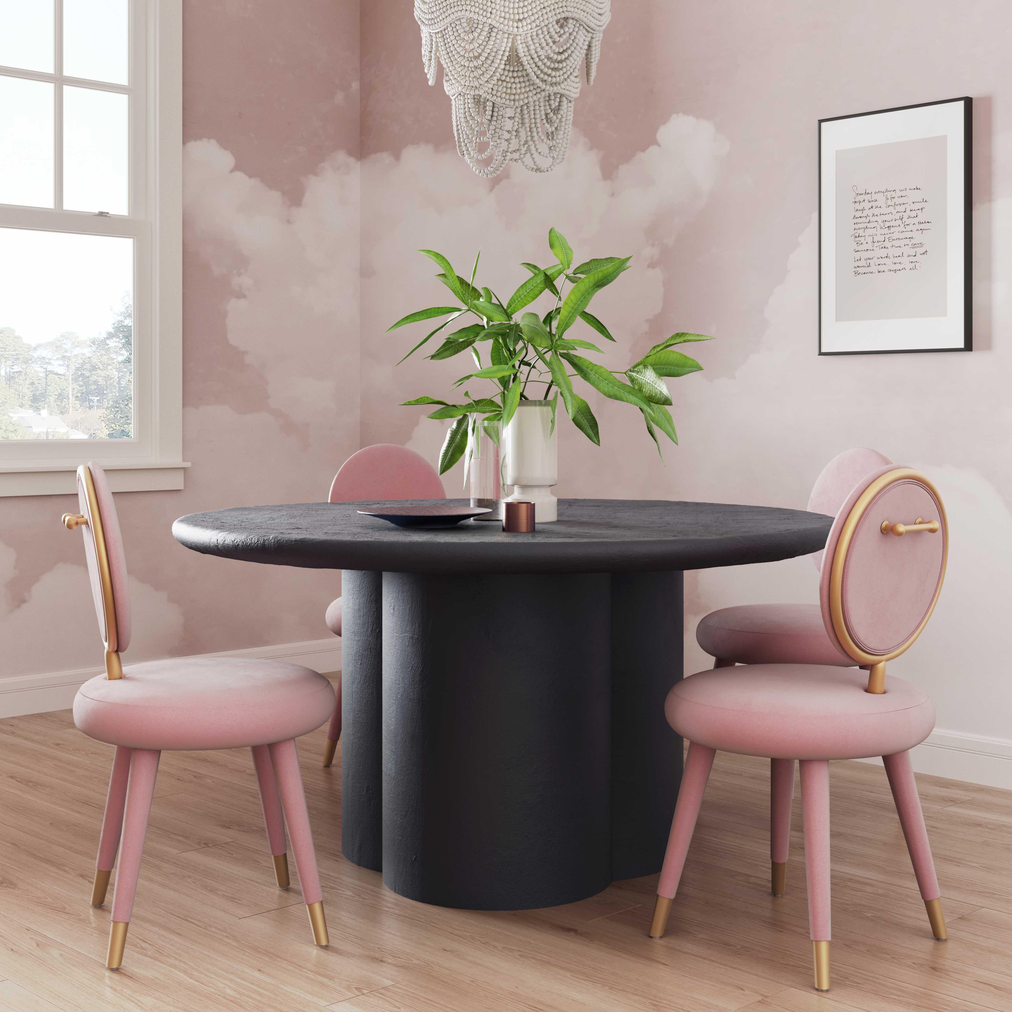 Elika Black Faux Plaster Round Dining Table - Remutear