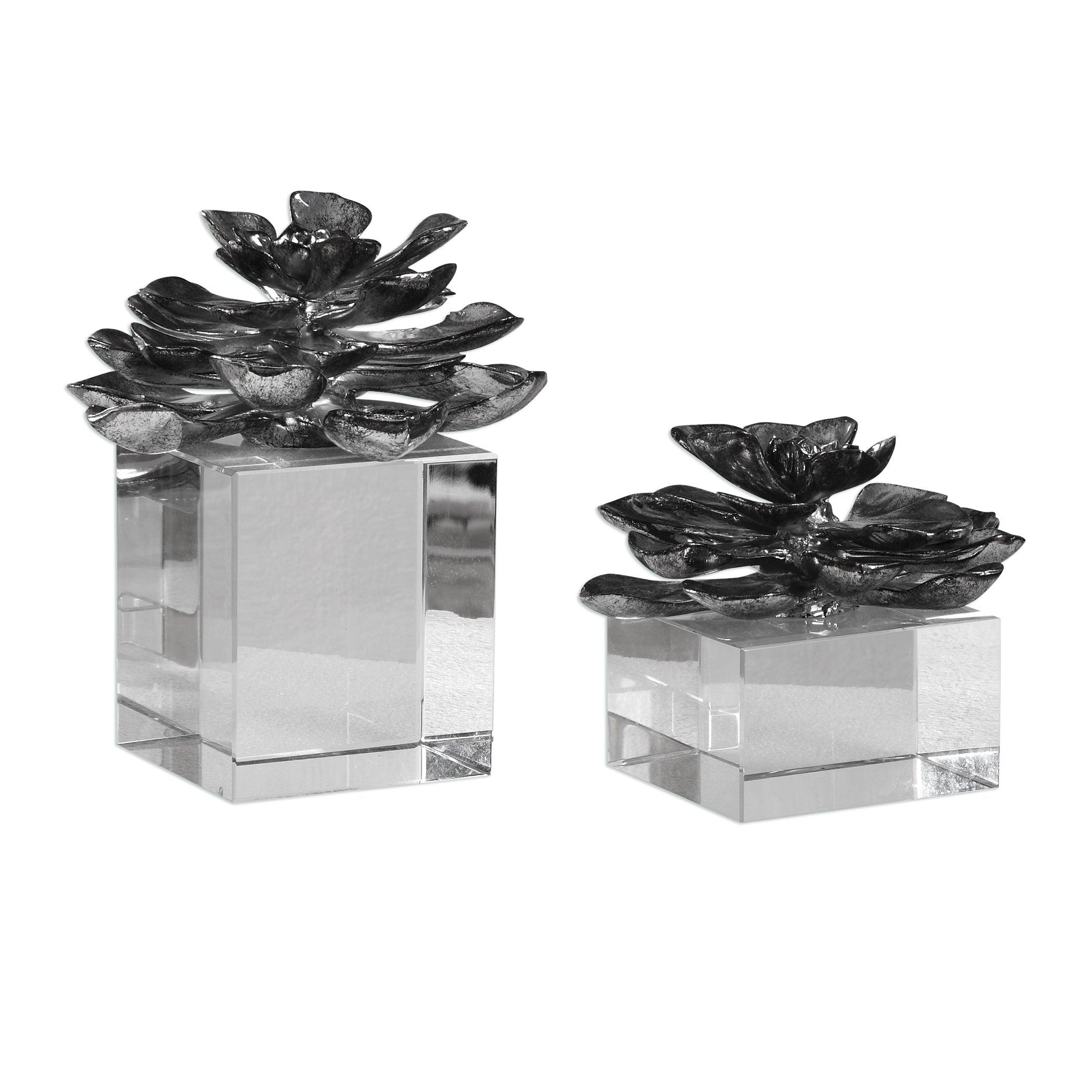 Indian Lotus Metallic Silver Flowers S/2 - Remutear