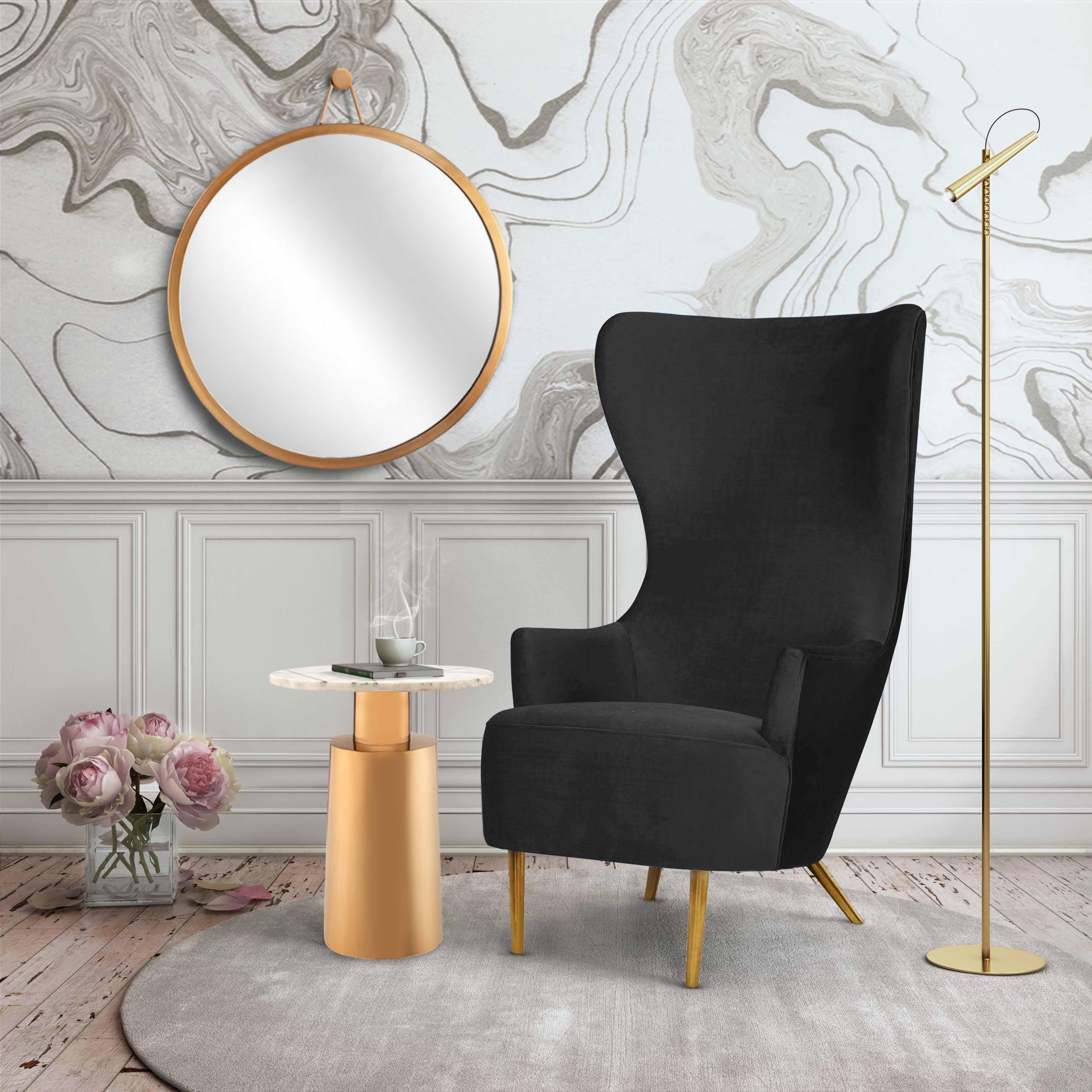 Julia Black Velvet Wingback Chair - Remutear