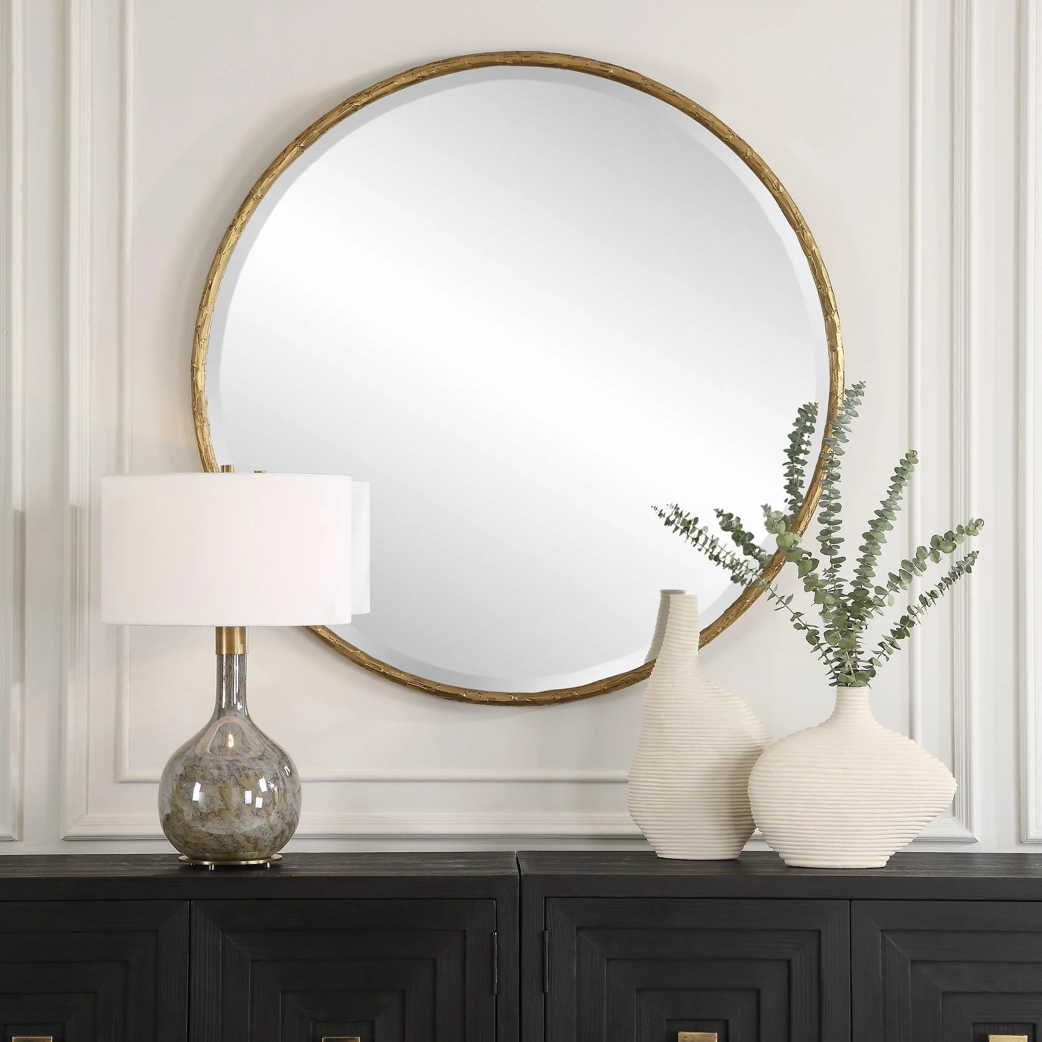Sutton Aged Gold Round Mirror - Remutear