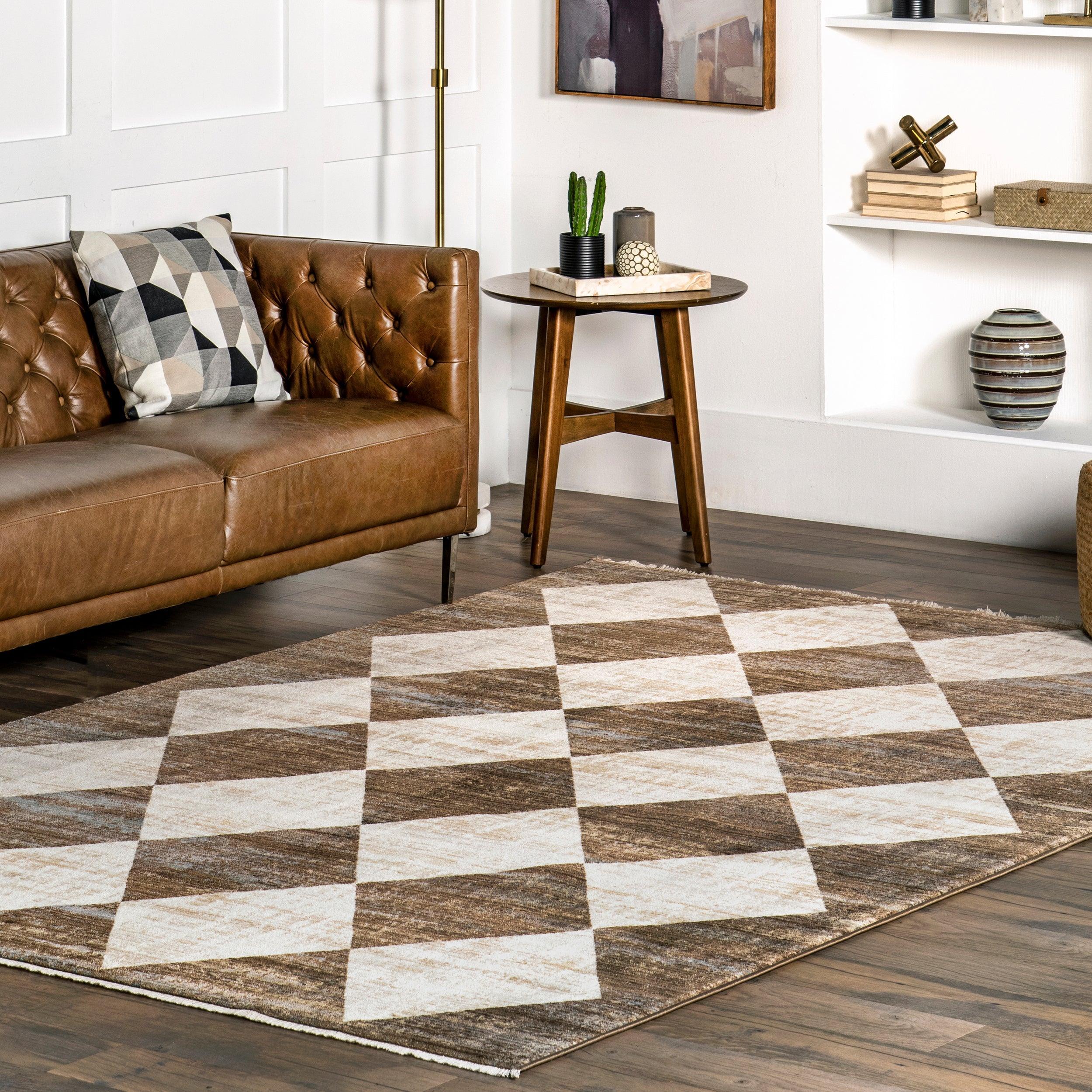 Meline Checkered Fringe Area Rug - Remutear