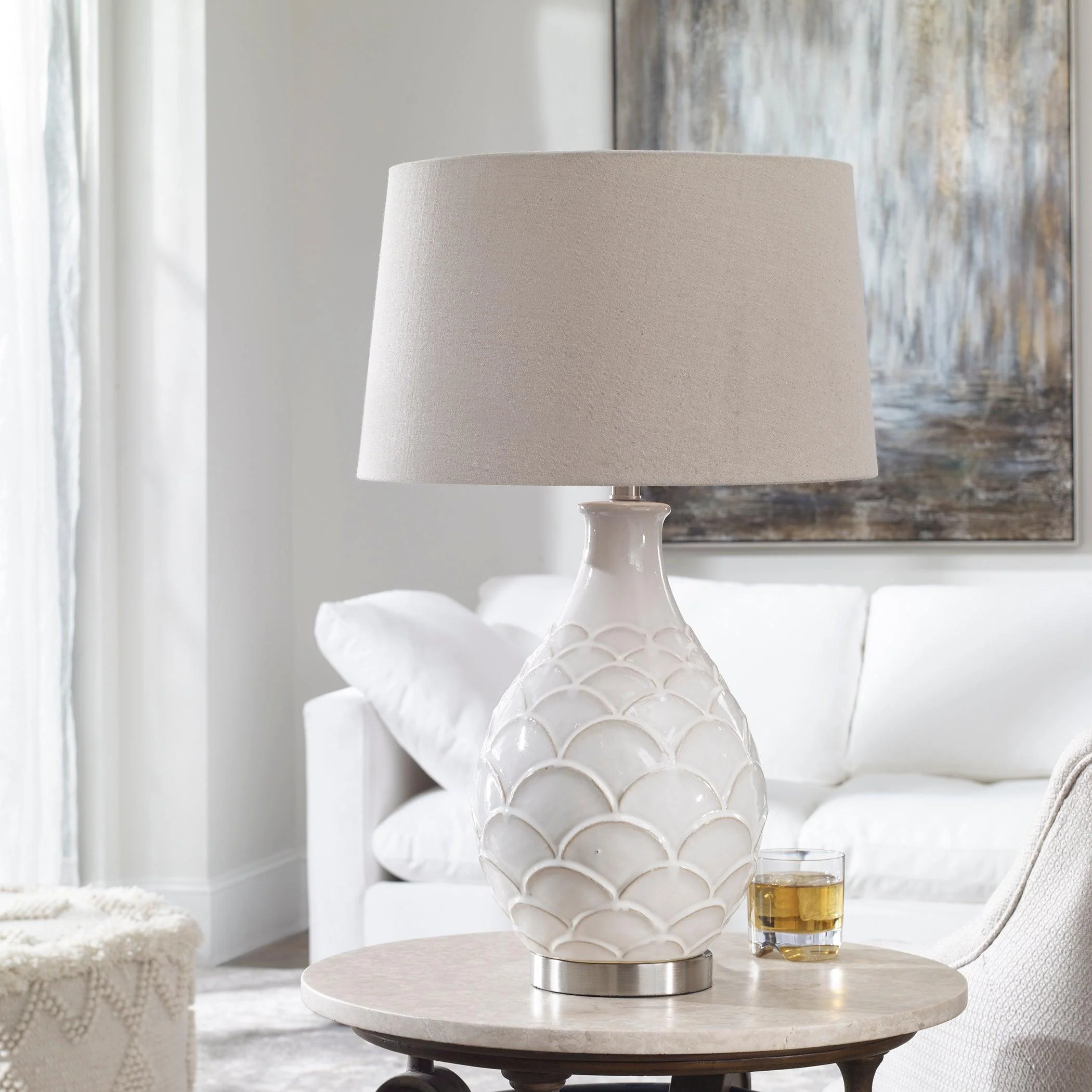 CAMELLIA GLOSSED WHITE TABLE LAMP - Remutear