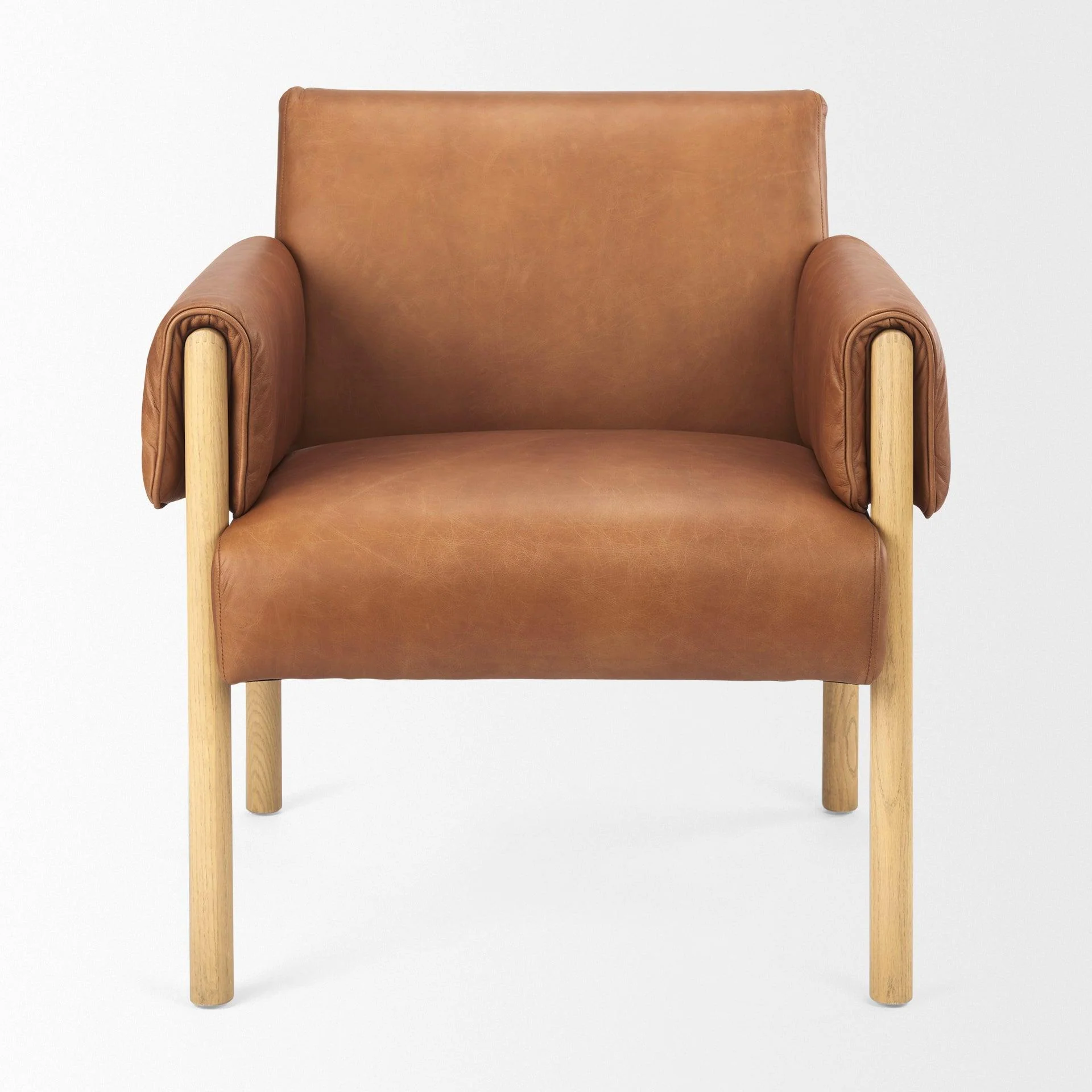 Ashton Brown Leather w/ Light Wood Accent Chair - Remutear