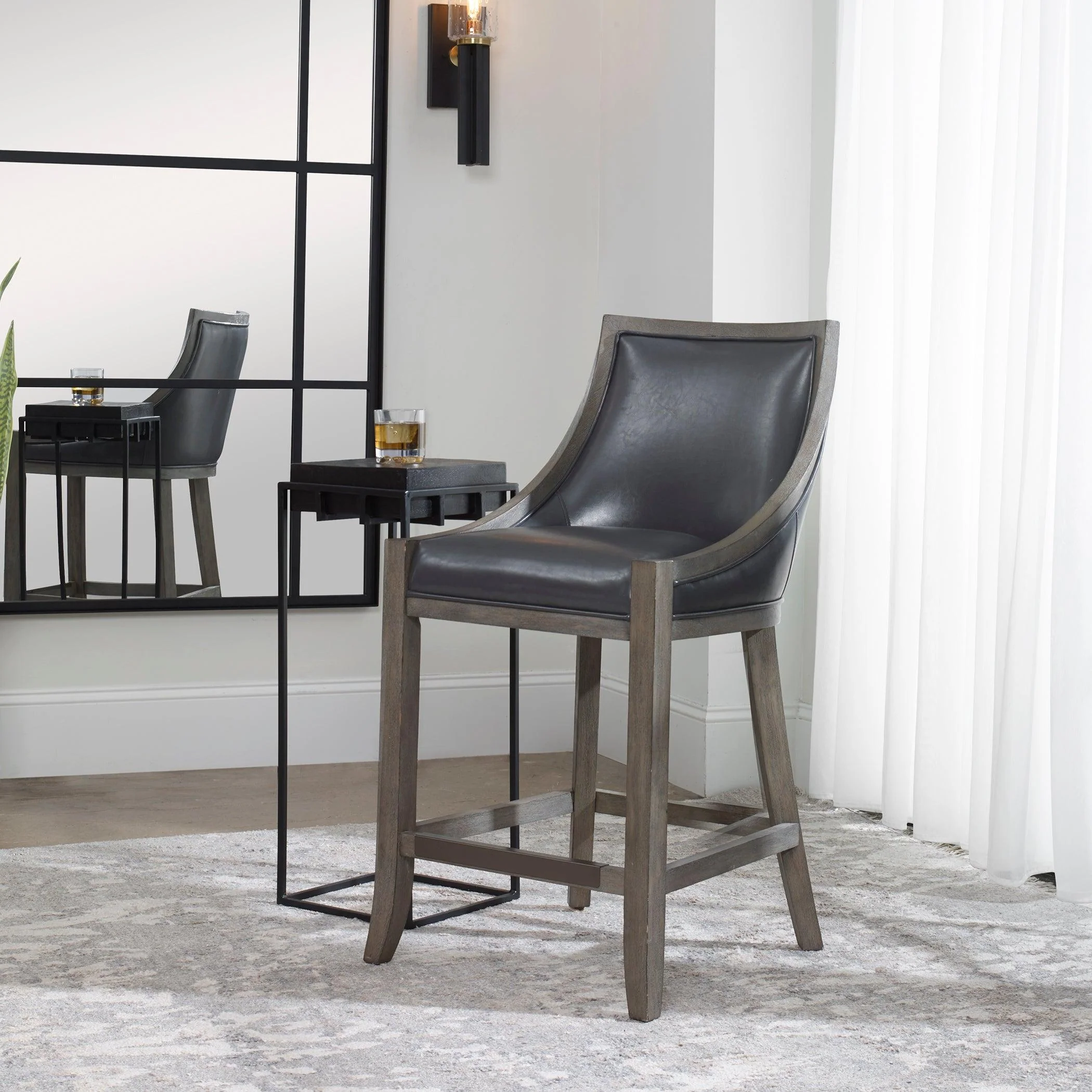 ELOWEN LEATHER COUNTER STOOL - Remutear