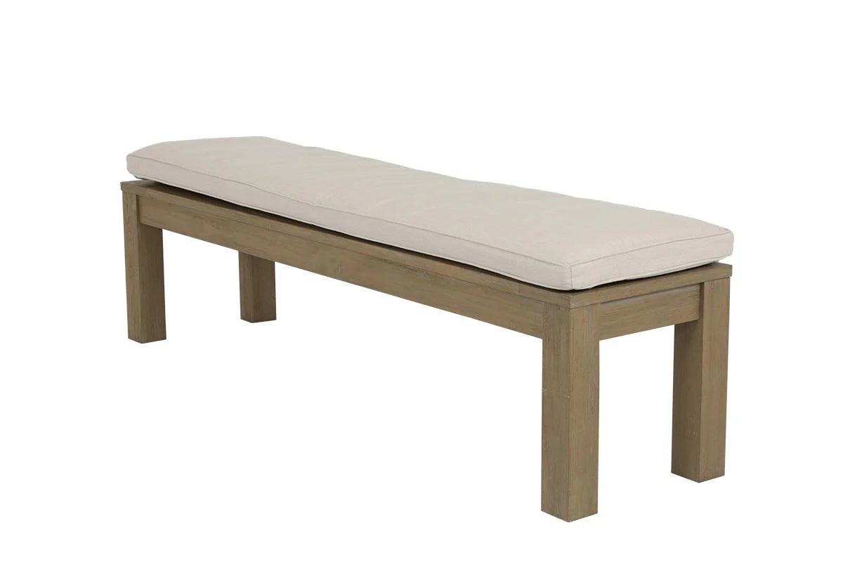 Coastal Teak Dining Bench in Canvas Canvas, No Welt - Remutear