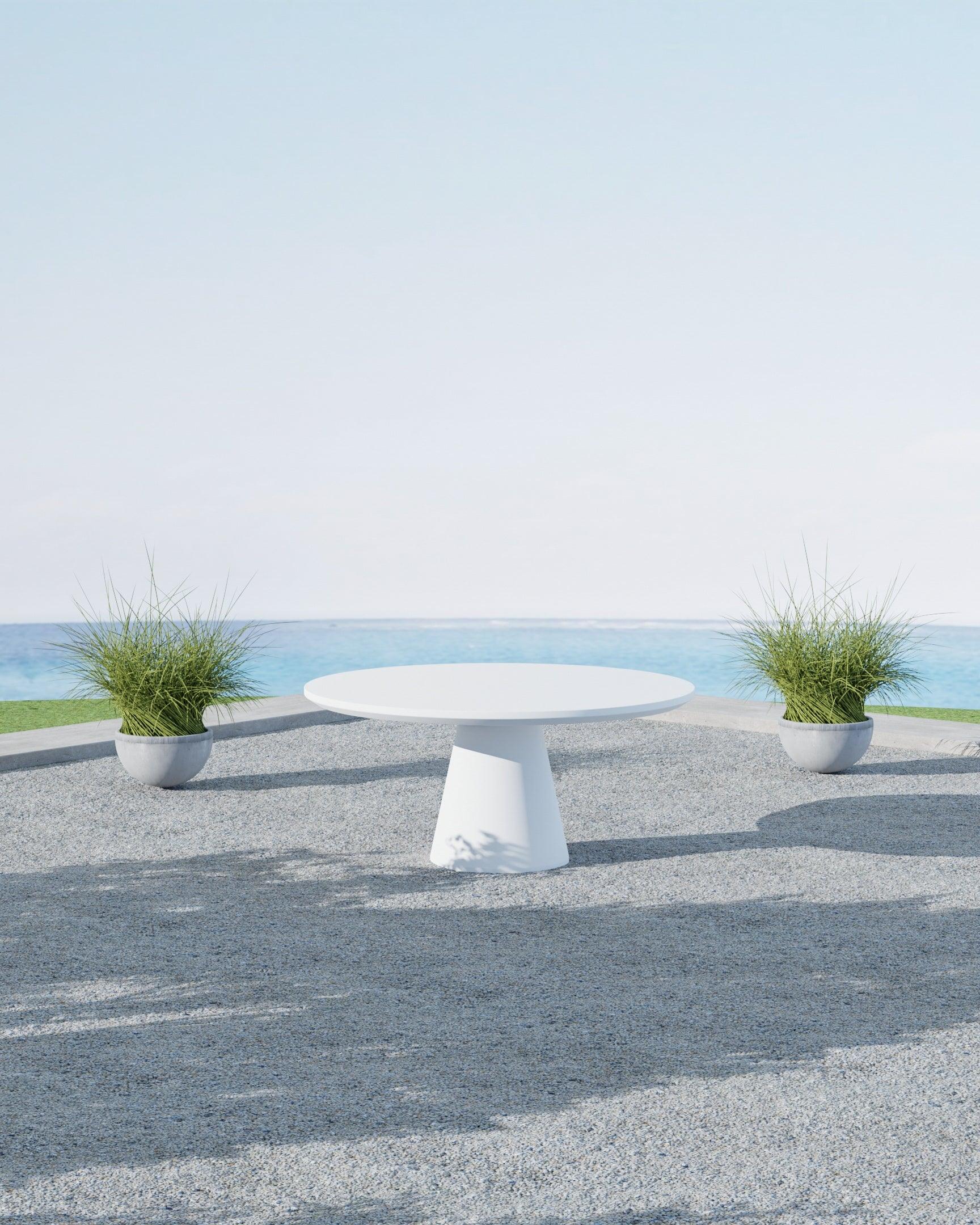 Pedestal Dining Table, Bone Finish - Remutear