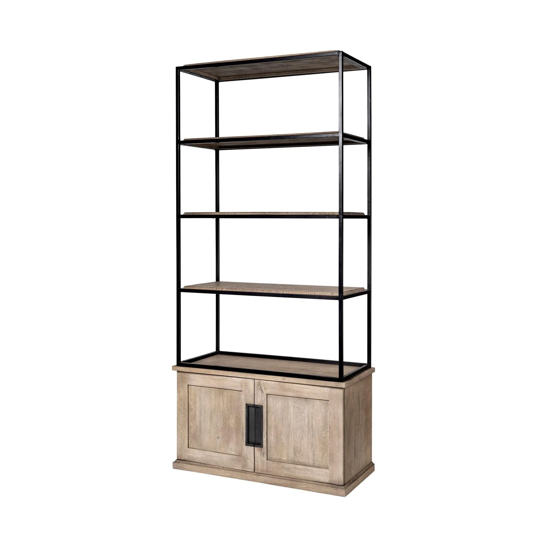 Braxton II Light Brown Wood and Iron Three Shelf Shelving Unit 41.5L x 18.5W x 9 - Remutear