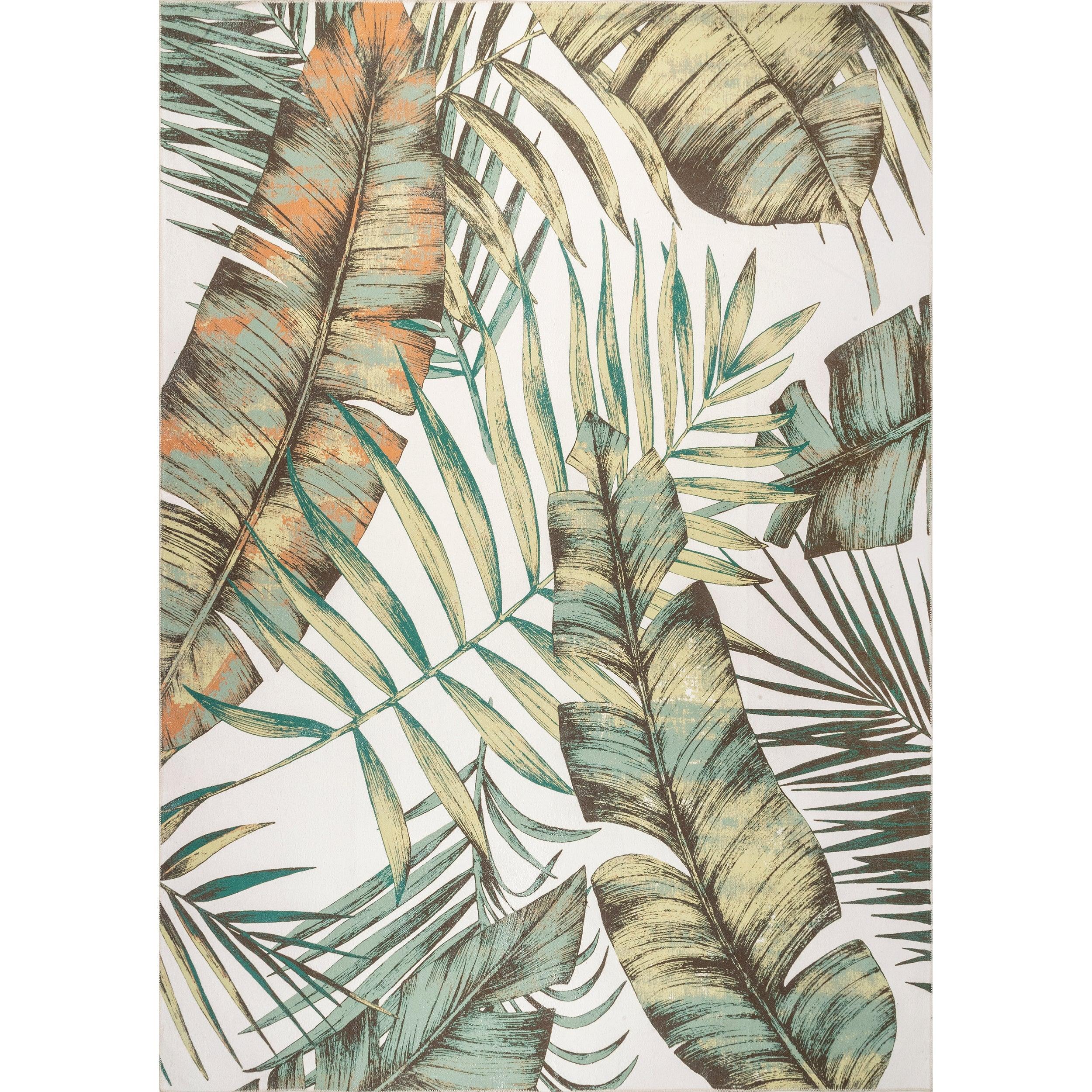 Elen Machine Washable Natural Leaves Area Rug - Remutear