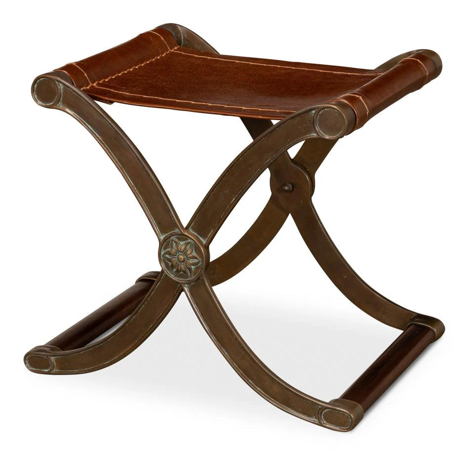 Campaign Leather Folding Stool - Remutear