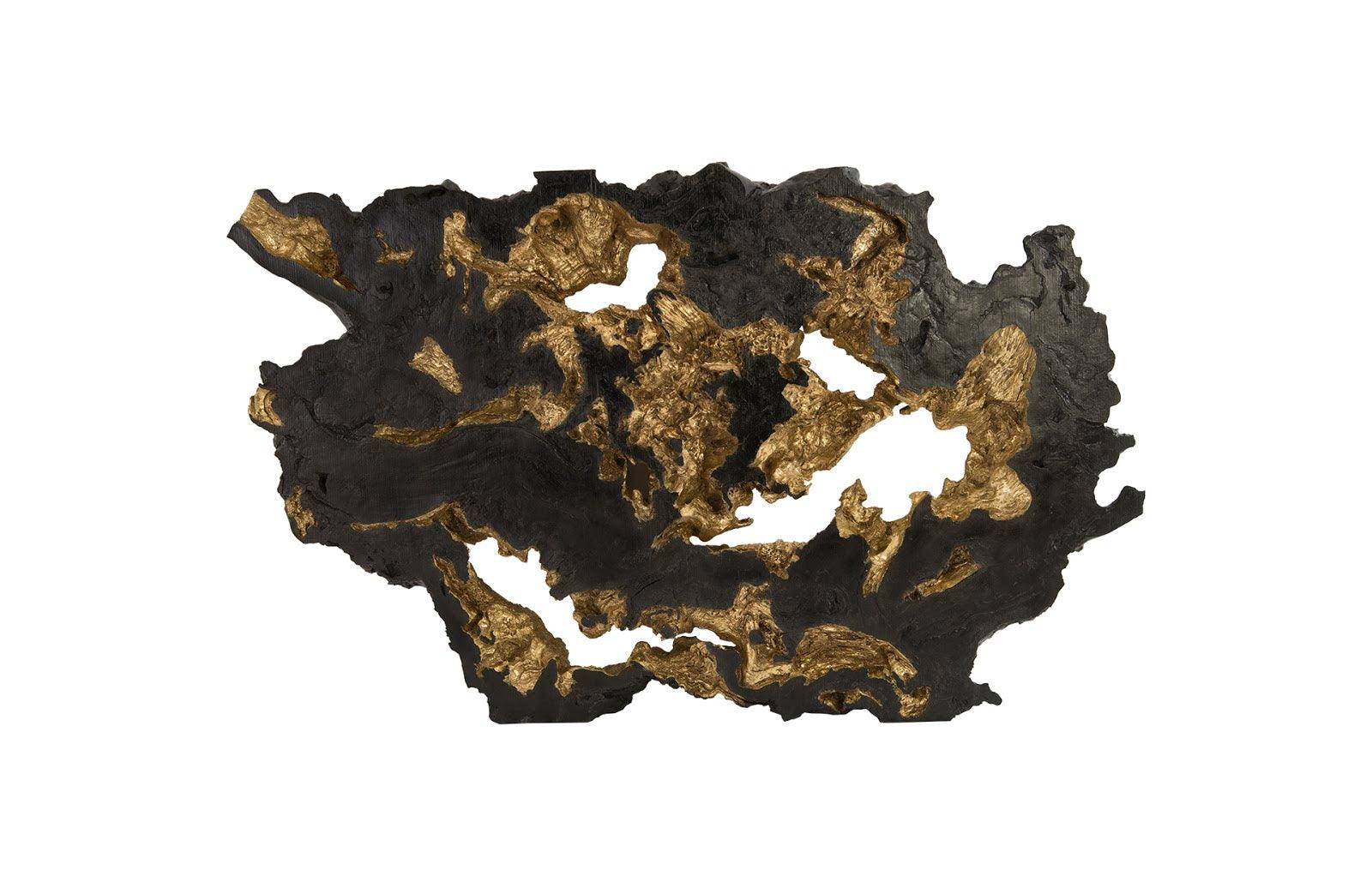 Burled Root Wall Art, Large, Black and Gold Leaf - Remutear