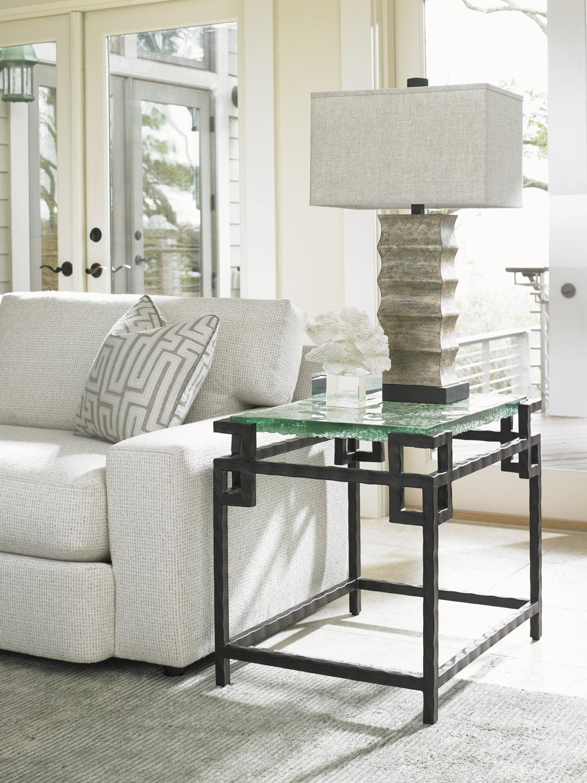Island Fusion Hermes Reef Glass Top End Table - Remutear