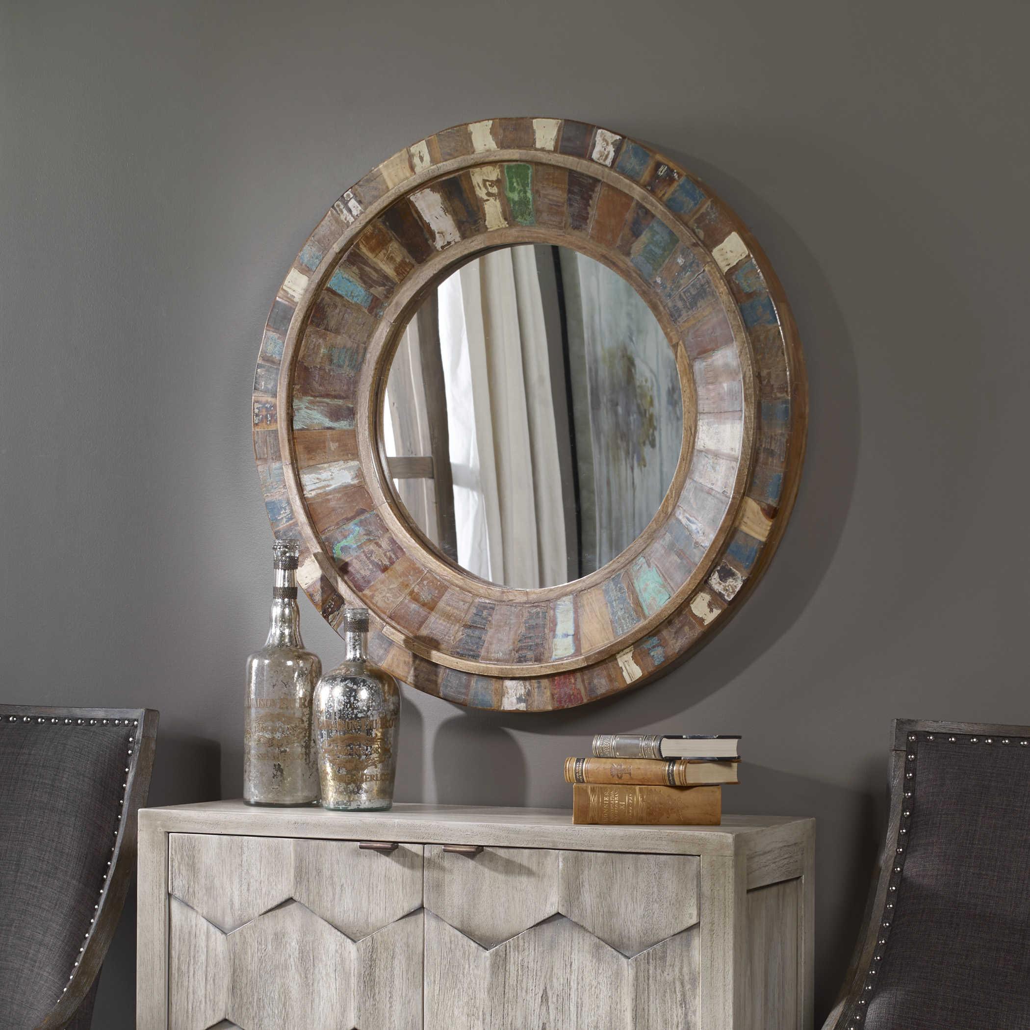 JEREMIAH ROUND WOOD MIRROR - Remutear