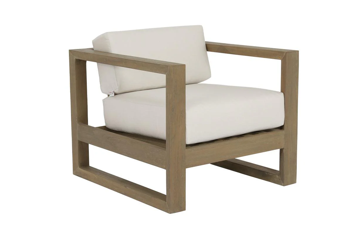 Coastal Teak Club Chair in Canvas Canvas, No Welt - Remutear