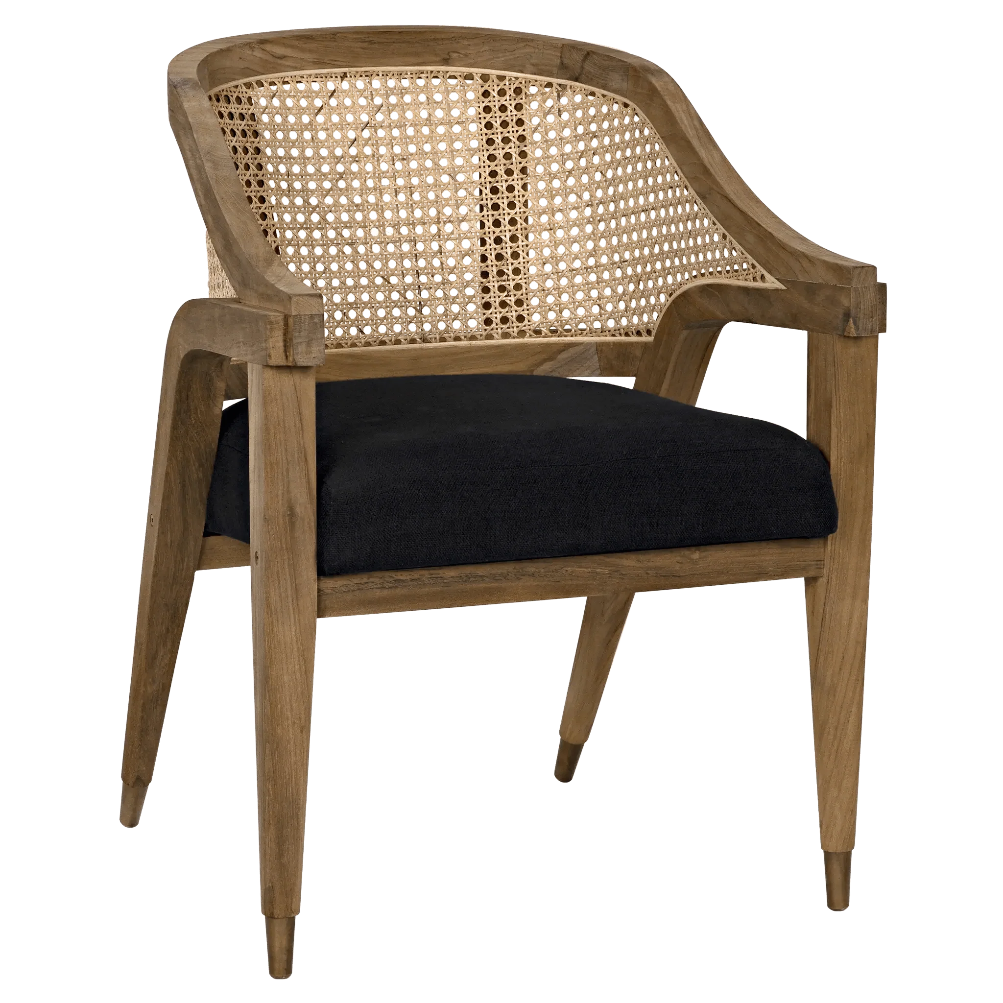 Chloe Chair, Teak, Caning, and Black Cotton - Remutear