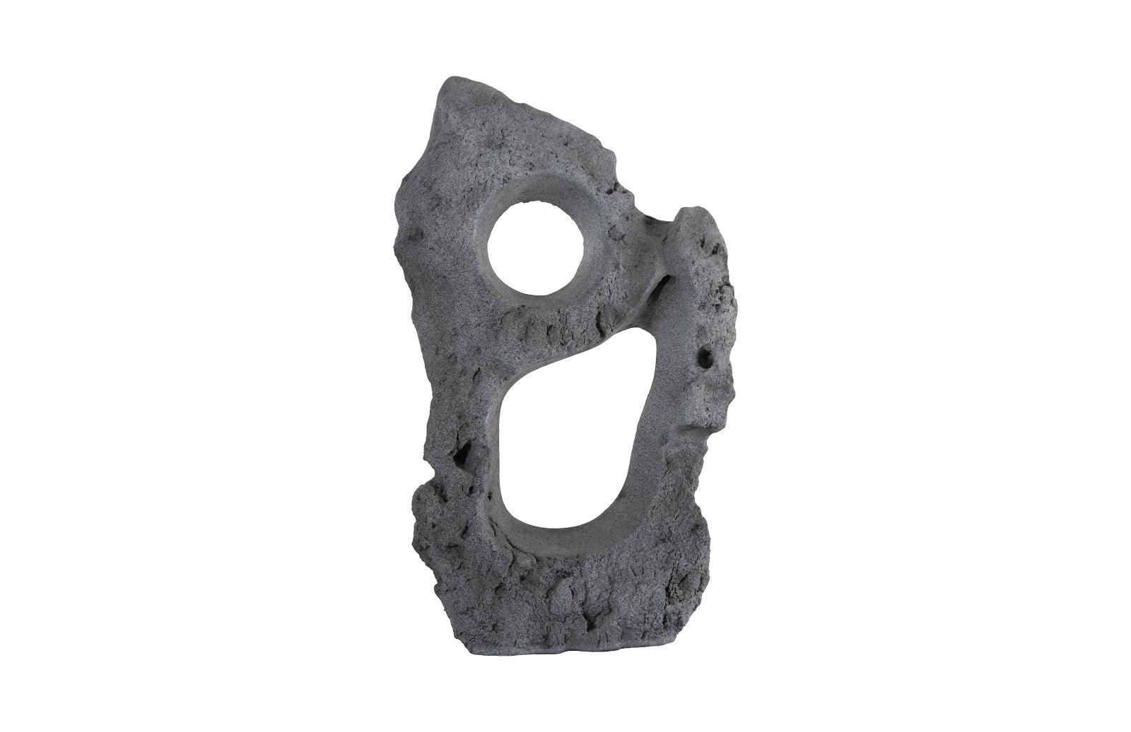 Colossal Cast Stone Sculpture, Two Holes, Charcoal Stone - Remutear