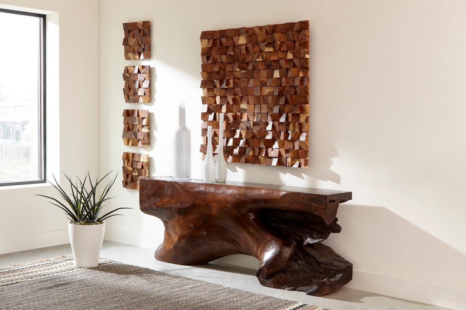 Blocks Wall Art, Chamcha Wood, Natural, LG - Remutear